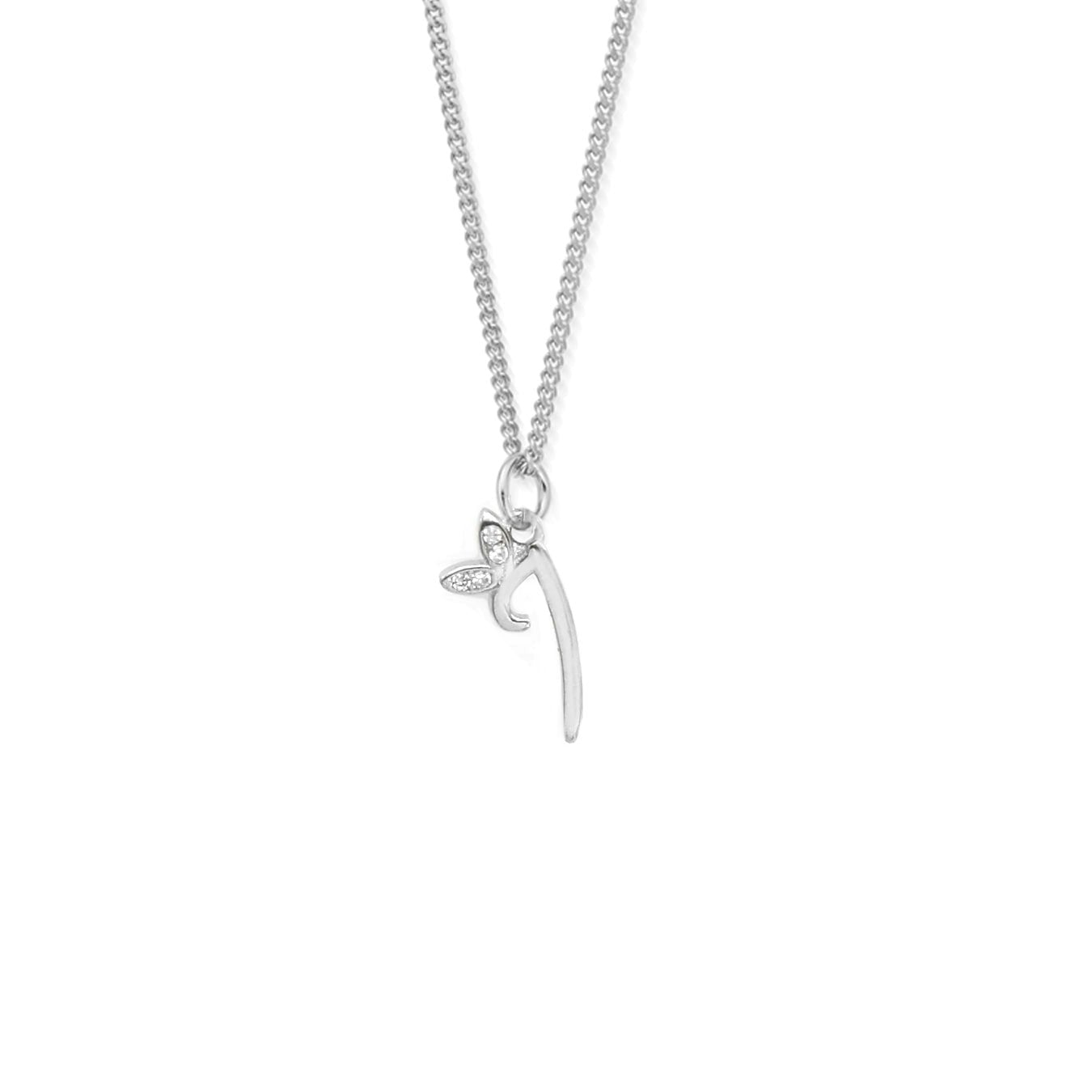 Say It With Silver Dainty Winged Initial Charm Necklace - Sterling - I