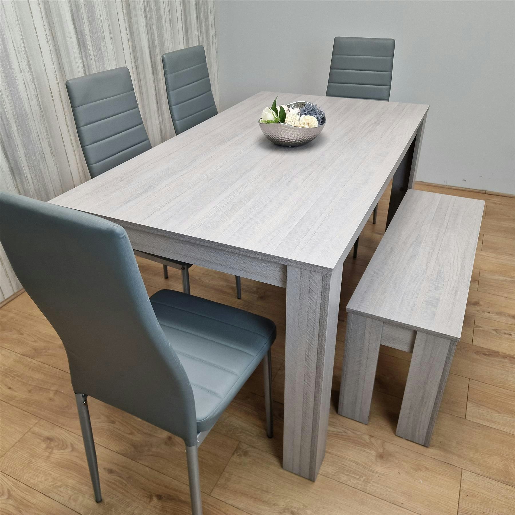 Kosy Koala Unisex Brown Modern Grey Rectangle Dining Table Set W/ 4 Grey Chairs Dining Room Furniture Set In - Image 6