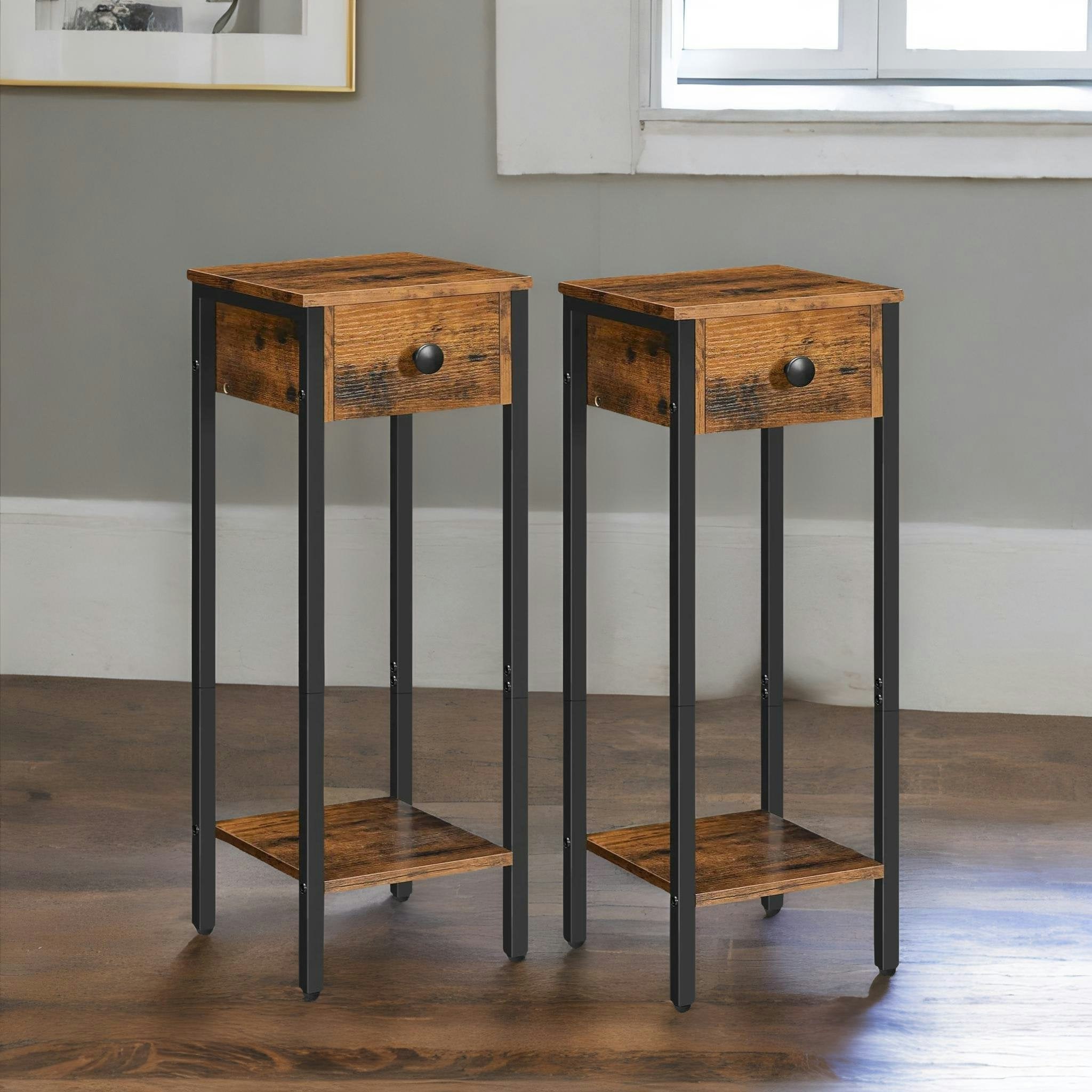 Rafaelo Mobilia Brown/Black Set Of 2 Slim Side Tables