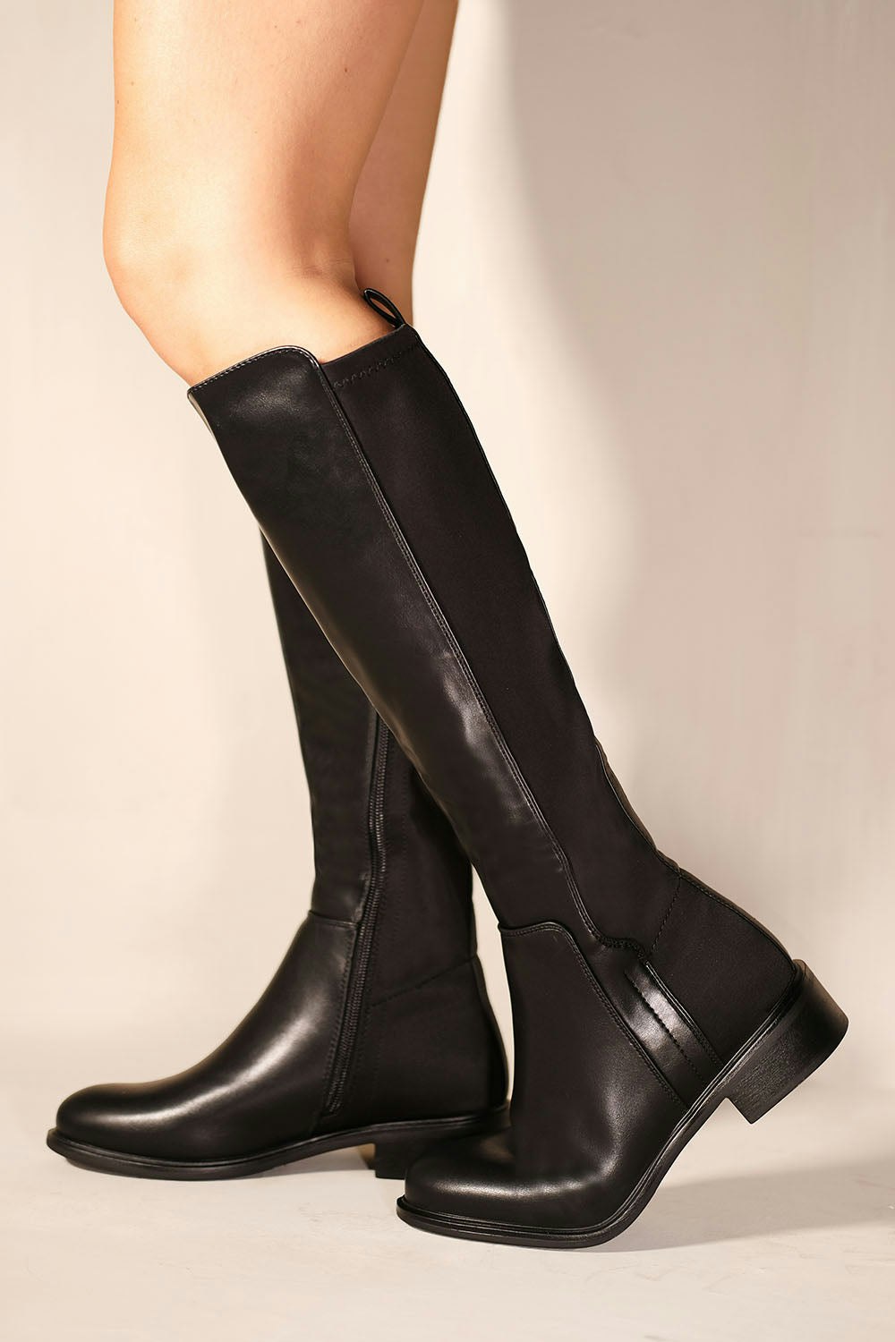 Where's That From Black Parker Knee High Boots With Side Zip In Faux Leather - Size 3