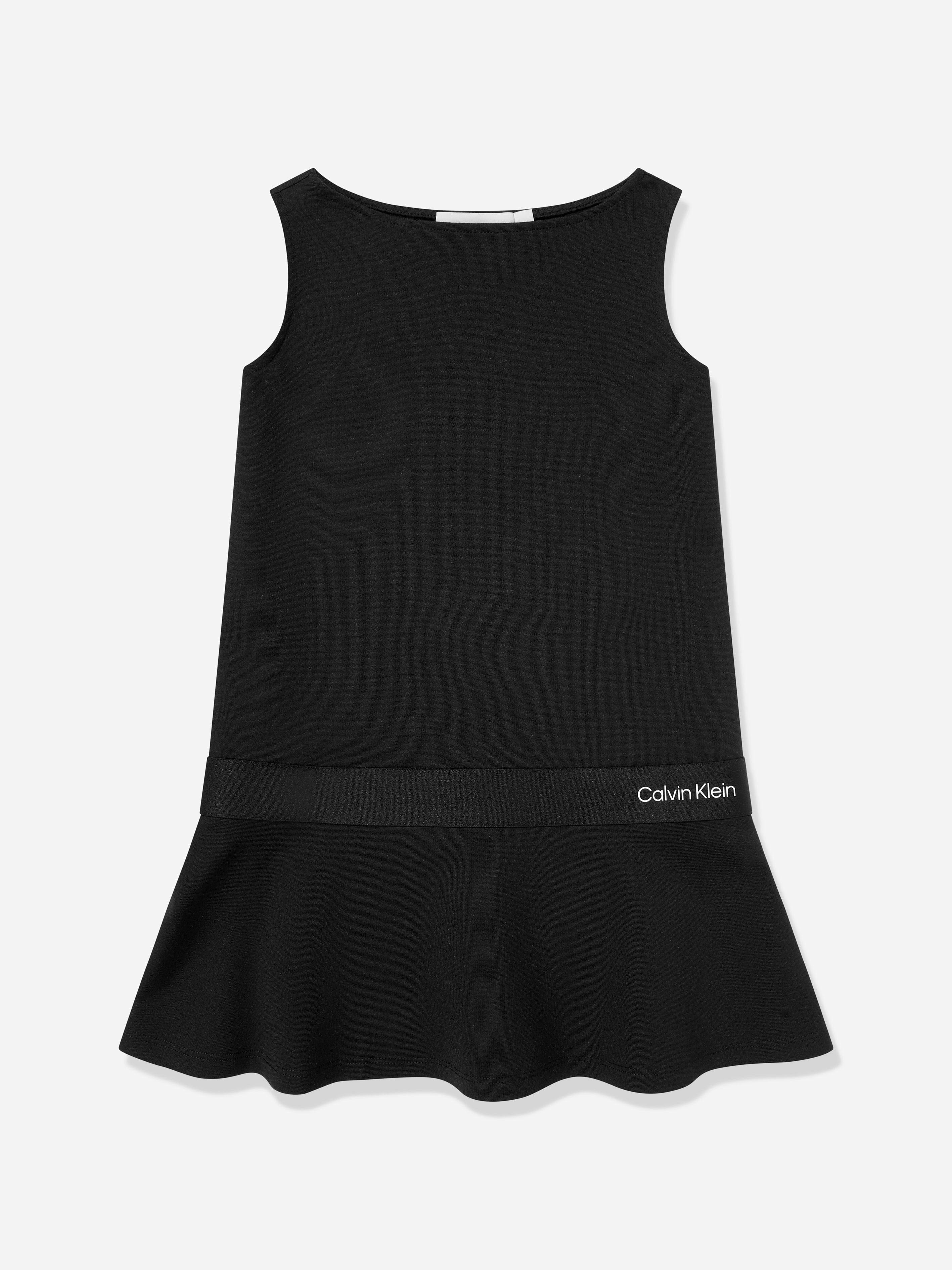 Calvin Klein Girls Black Logo Tape Punto Dress In - 14 Yrs