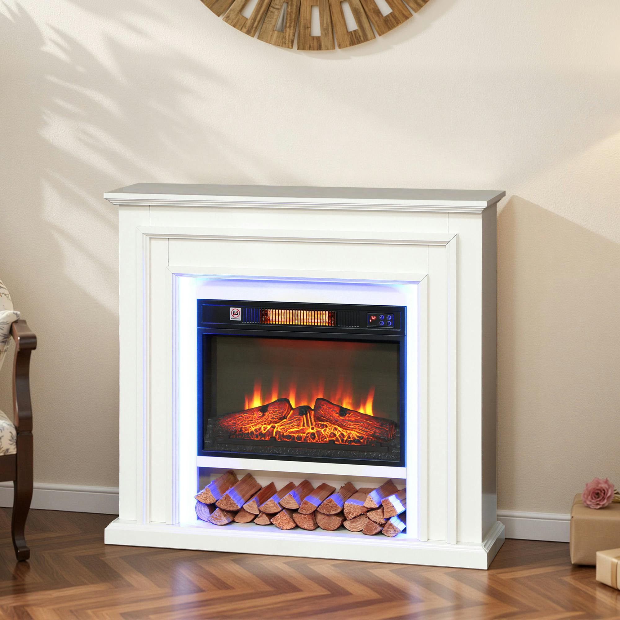 Homcom White 1800W Inset Electric Fireplace And Mantel Reach Up To 30 M²,