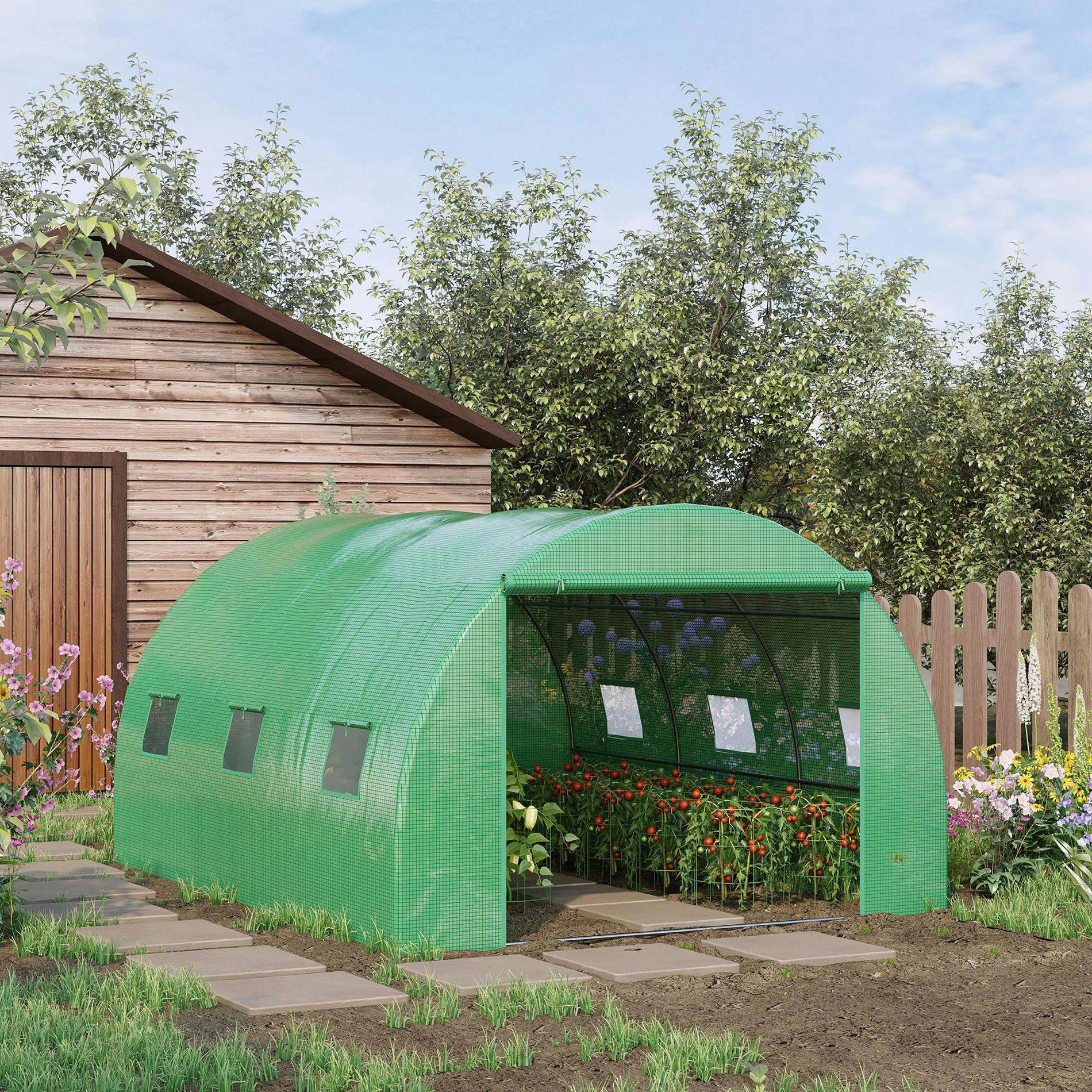Rackhams Tunnel Greenhouse W/ Pe Cover, Outdoor Plant House W/ Door & Window