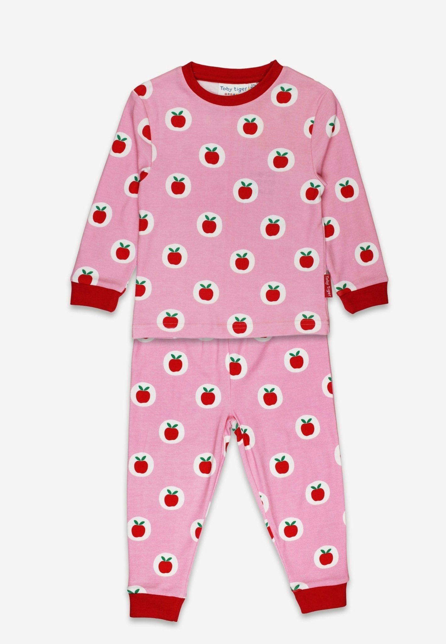 Toby Tiger Pink/Red/White Organic Apple Print Pyjamas - 7-8Y / 128Cm