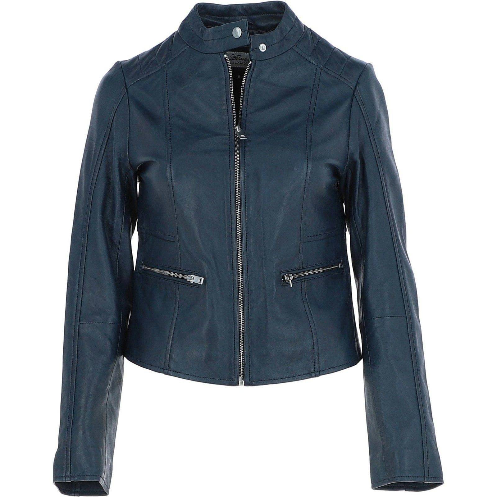 Ashwood 'Serefina' Real Leather Biker Jacket - Navy Size 20