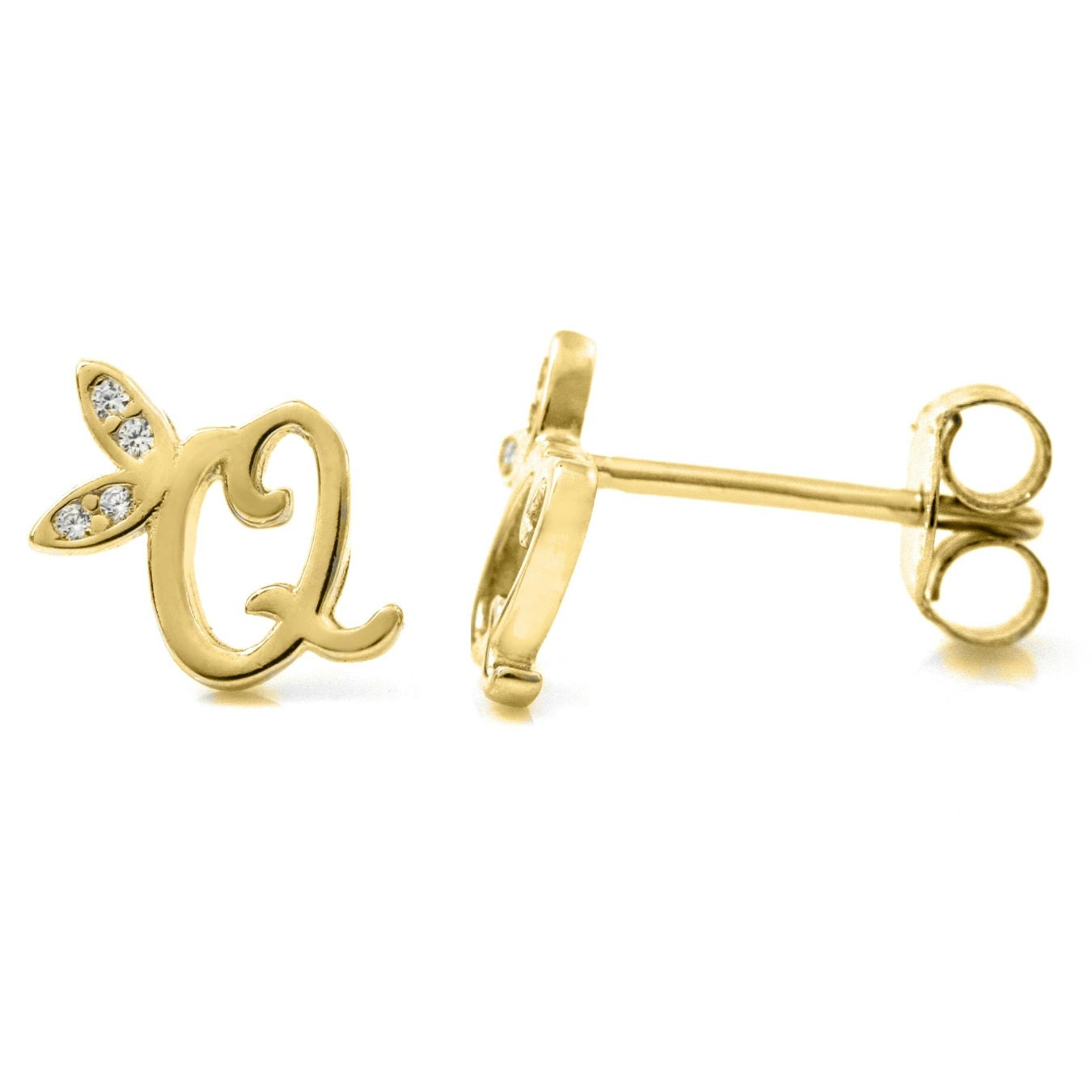 Say It With Yellow/Gold Winged Initial Earrings - Plated - Q