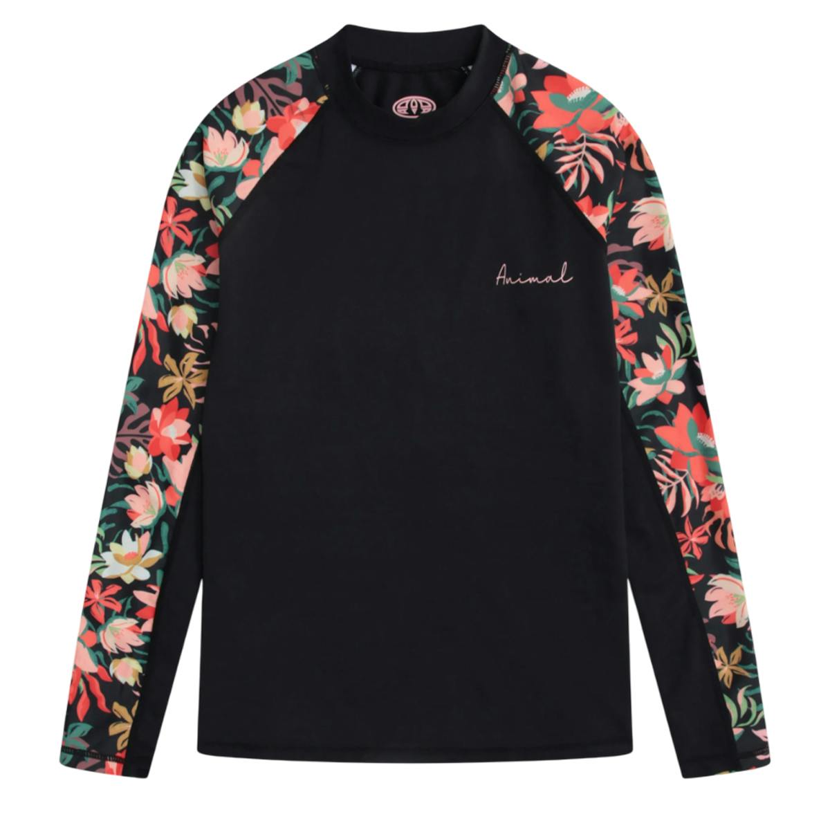 Animal Women's Black Lillie Printed Panelled Rash Top - 6 Uk