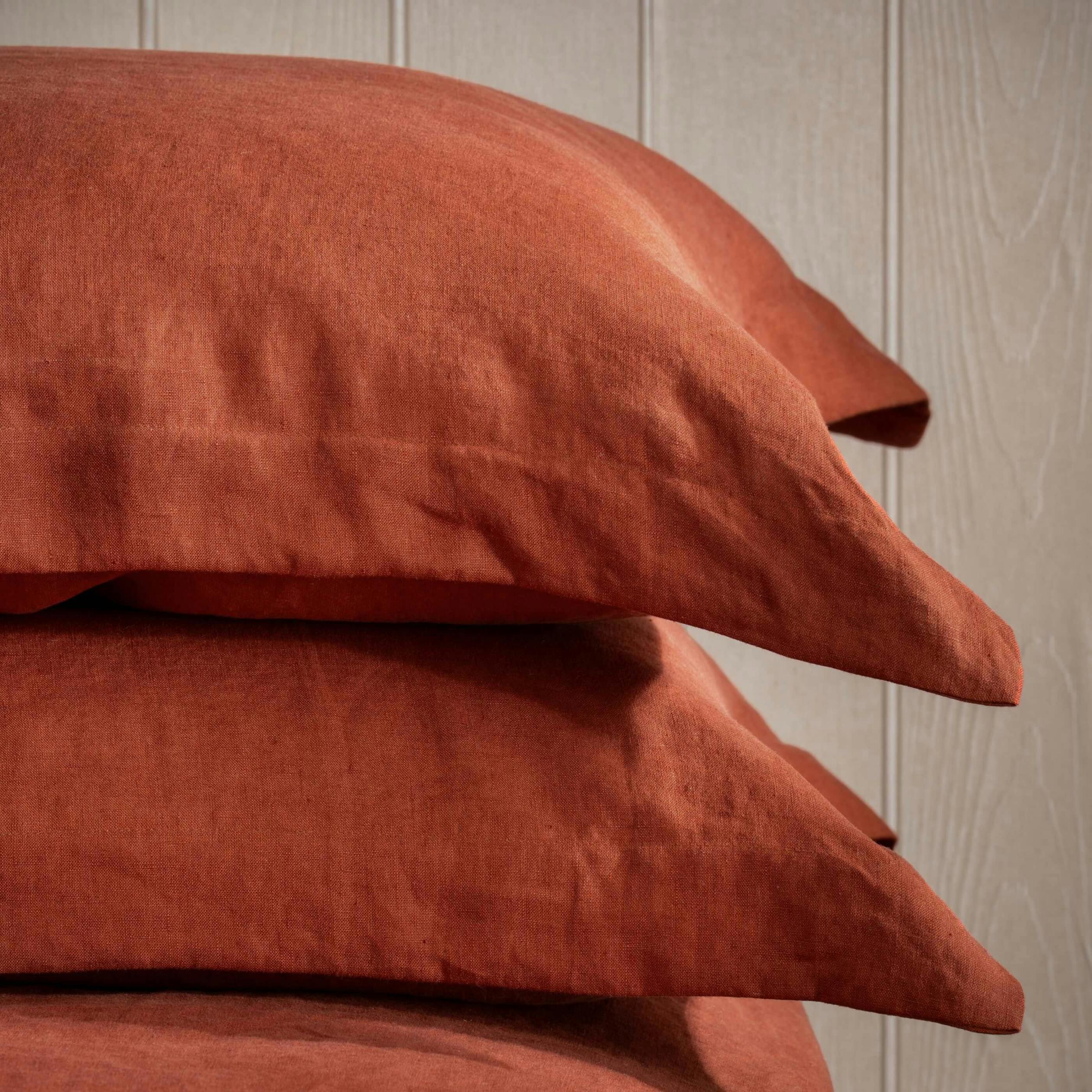 Rackhams Orange Burnt French Linen Pillowcases - Standard - Pair - Oxford