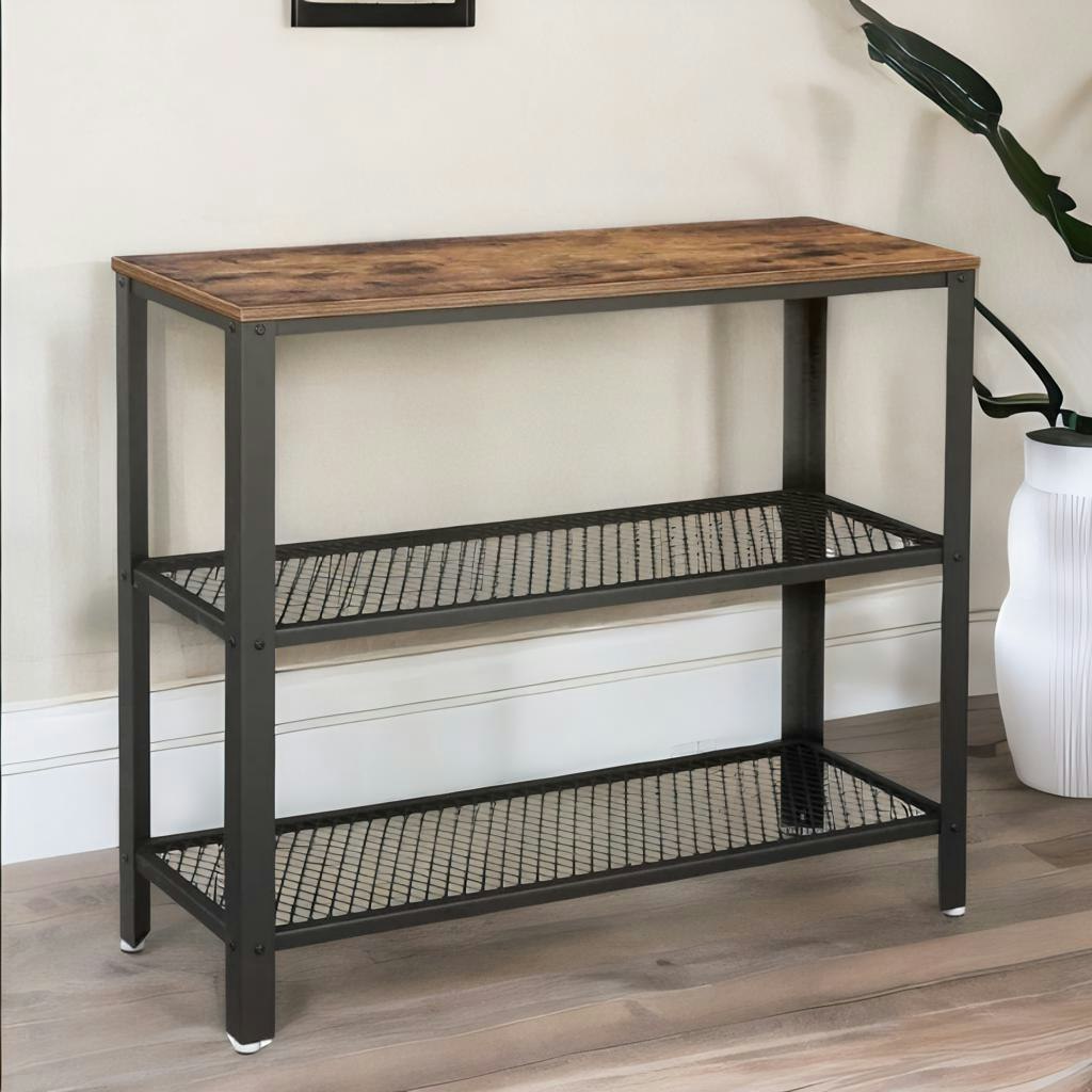 Rafaelo Mobilia Brown 3 Tier Hallway Console Table Rustic