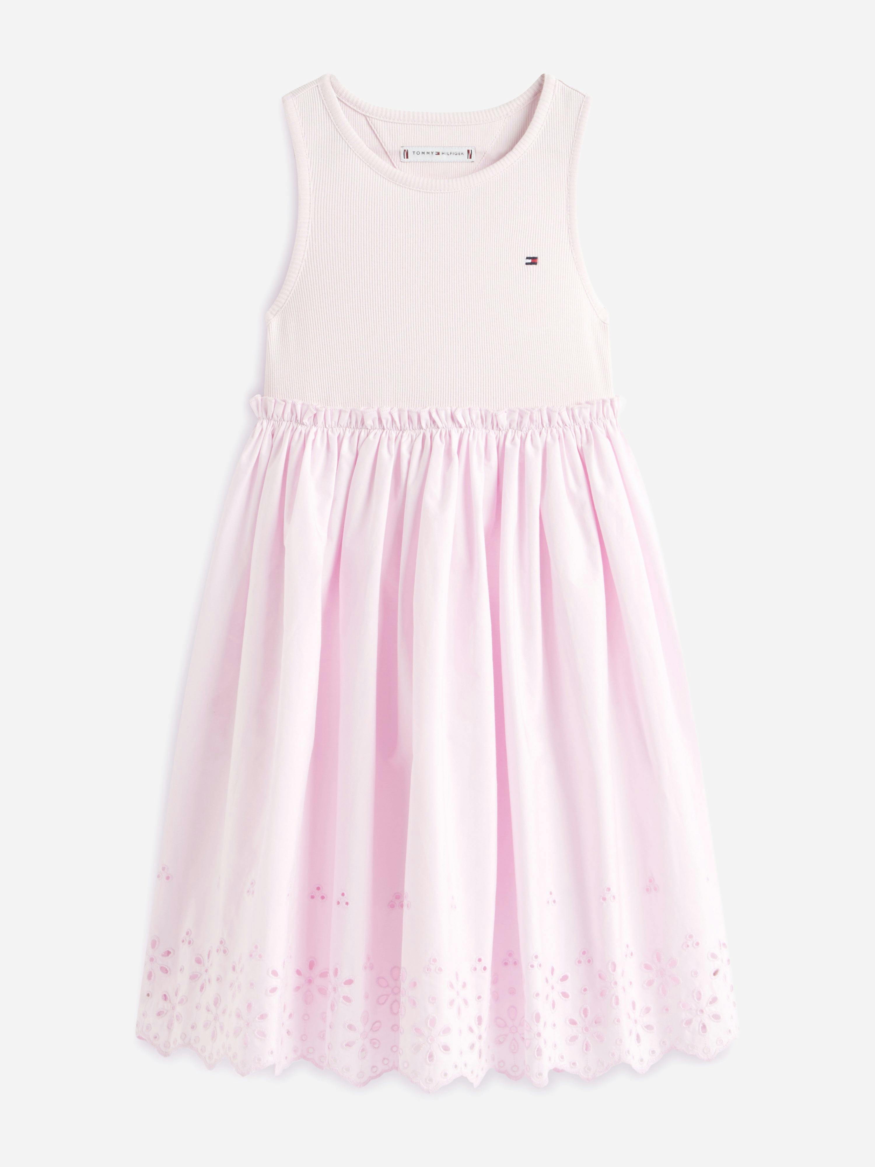 Tommy Hilfiger Girls Pink Broderie Anglaise Combi Dress In - 10 Yrs