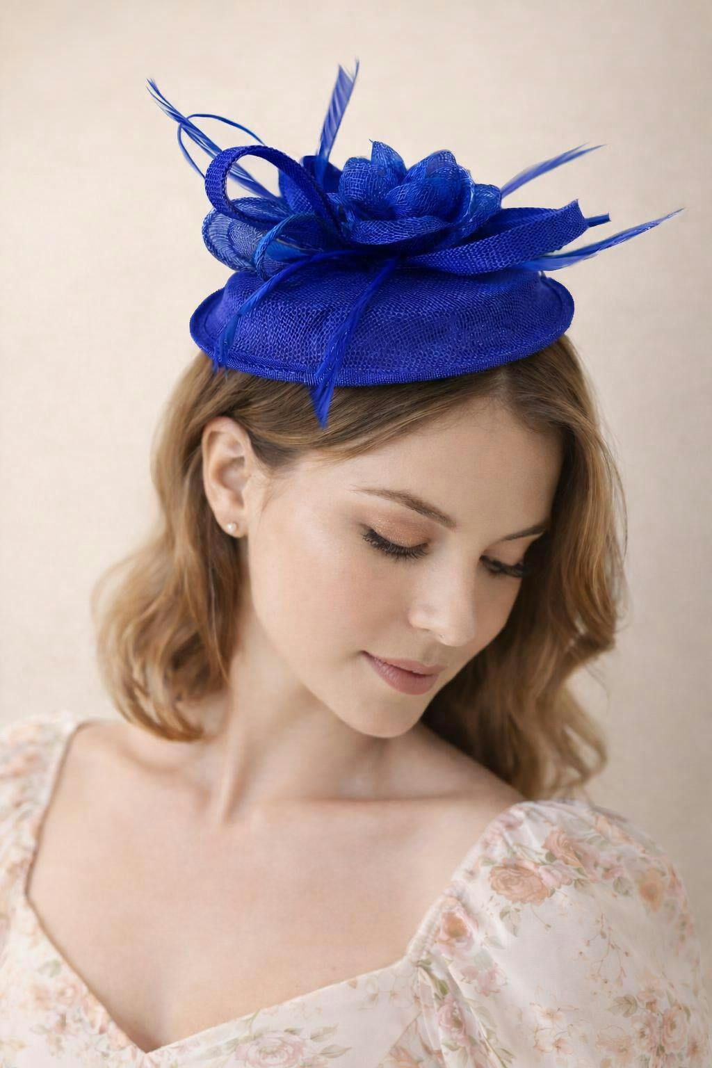 Svnx Blue Gauze Swirl Flower Feather Fascinator