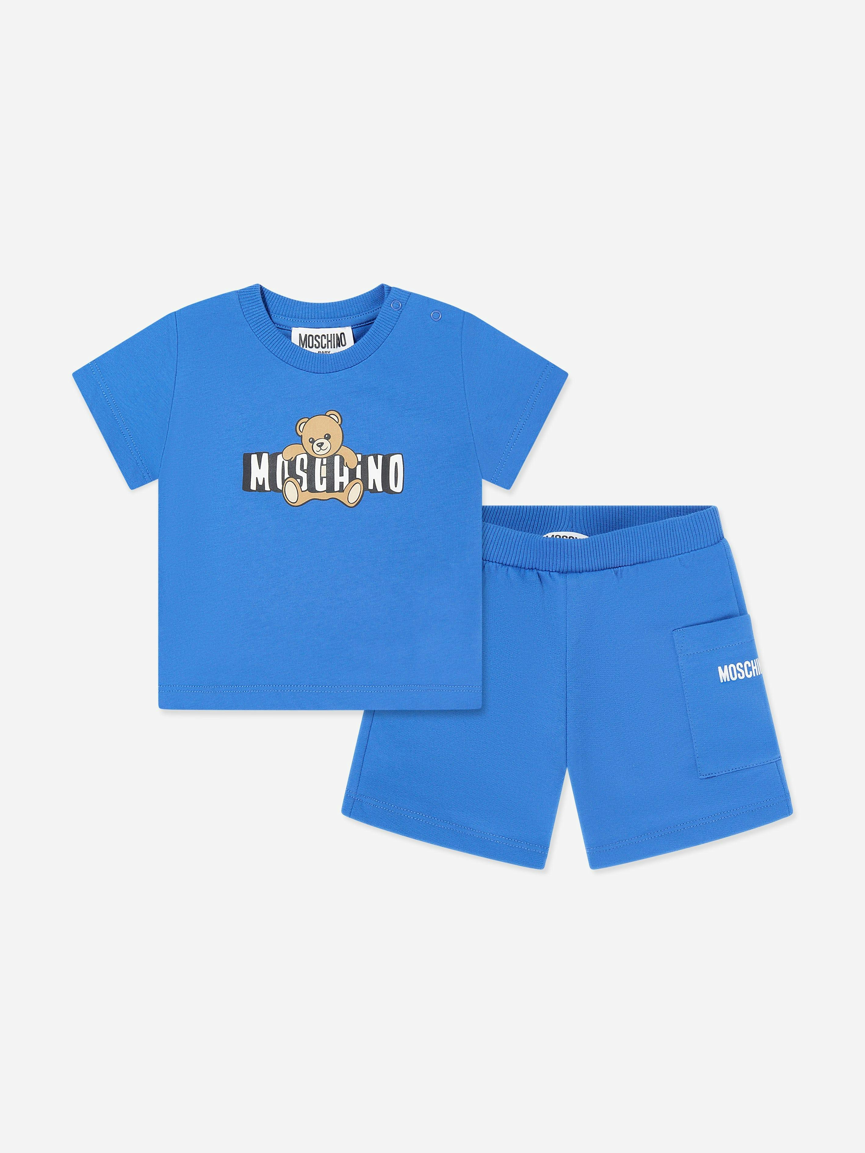 Moschino Kids Blue Moschino Baby Teddy Bear Logo Short Set In - 18 - 24 Mths