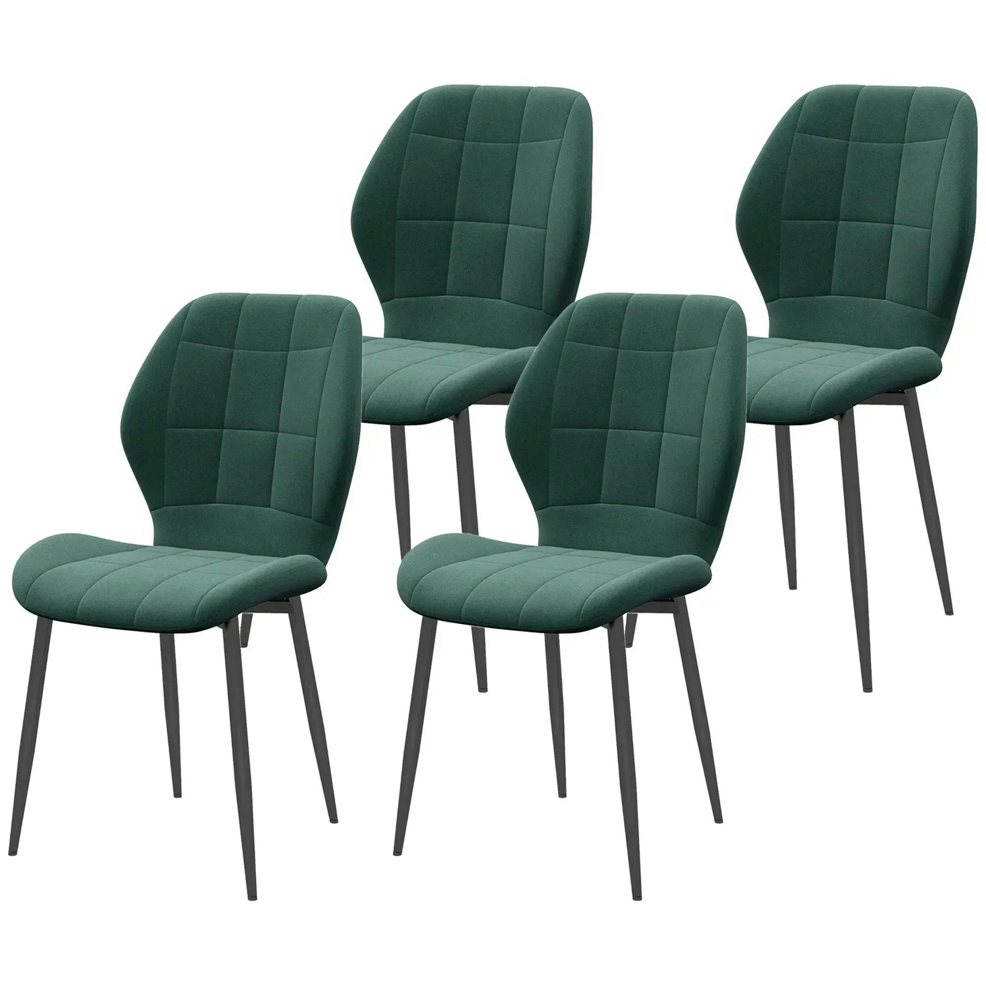 Homcom Unisex Green Dining Chairs Set Of, Modern Style Flannel Upholstered Kitchen Chairs With Backs & Steel Legs, For Living Room, Dining Room, Bedroom In Size 4 - Image 4