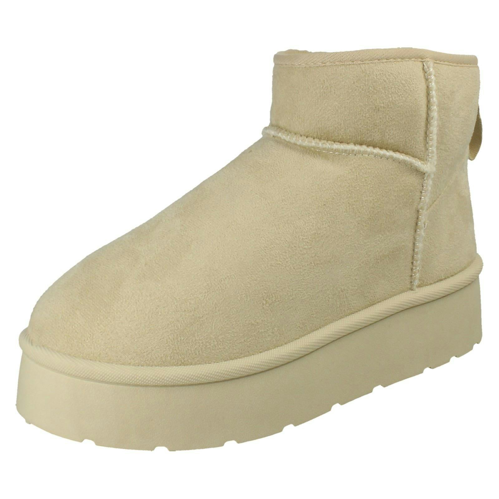 Spot On Women's Beige Wide Fit Ankle Boot Slippers F4472 - Uk 7