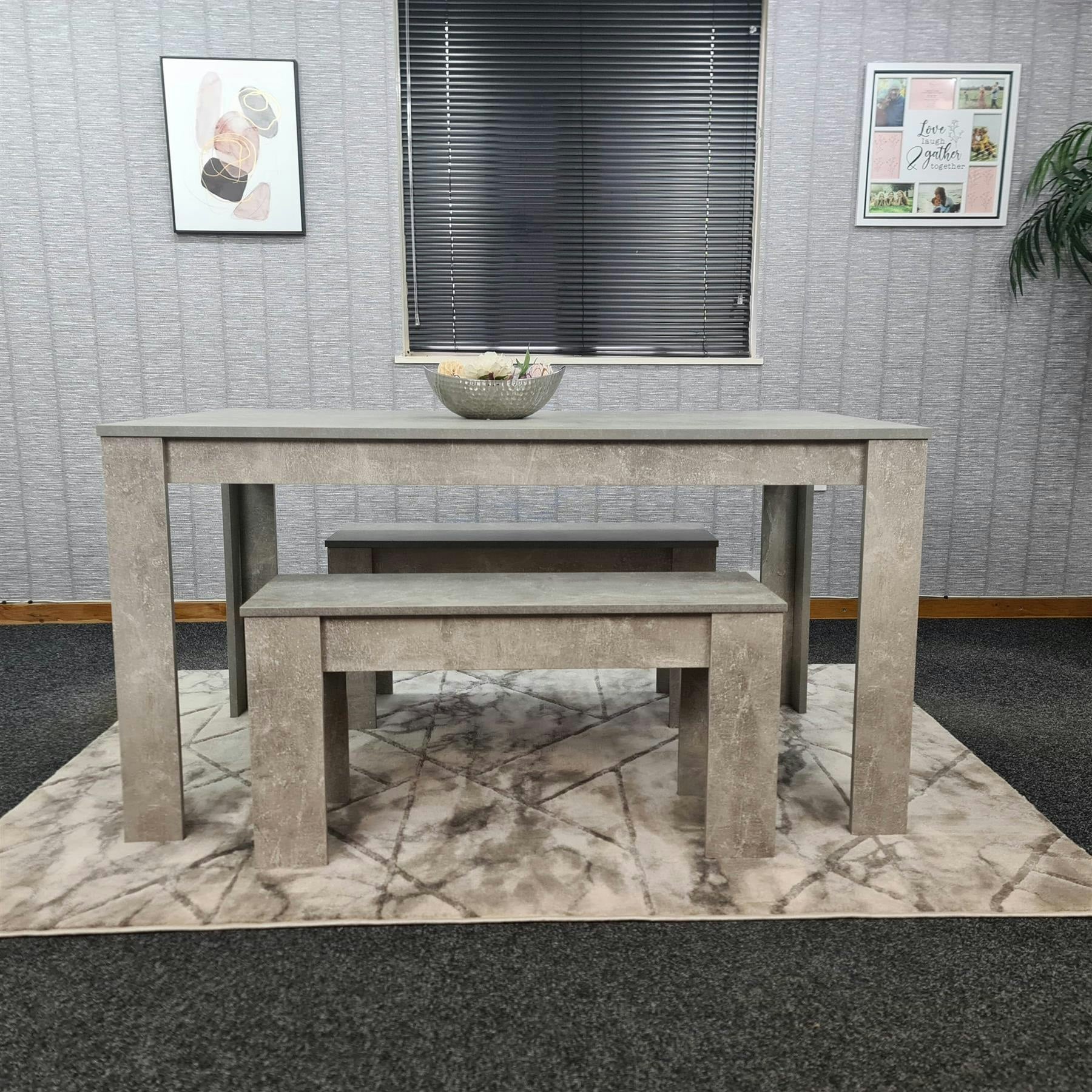 Portland 4 Seater Bench Dining Set Stone Grey - Image 5
