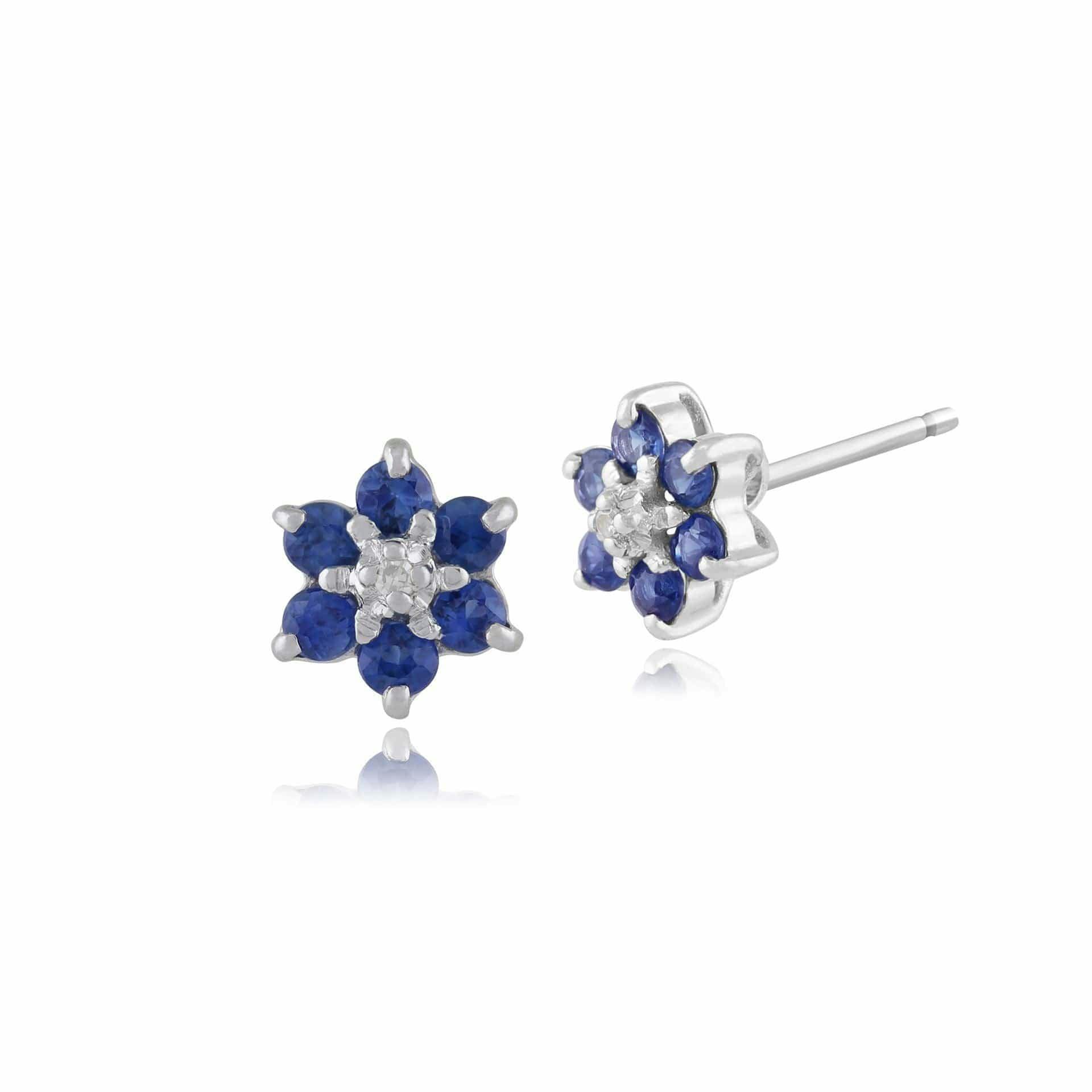 Gemondo White/Gold Classic Floral Sapphire & Diamond Cluster Stud Earrings In 9Ct