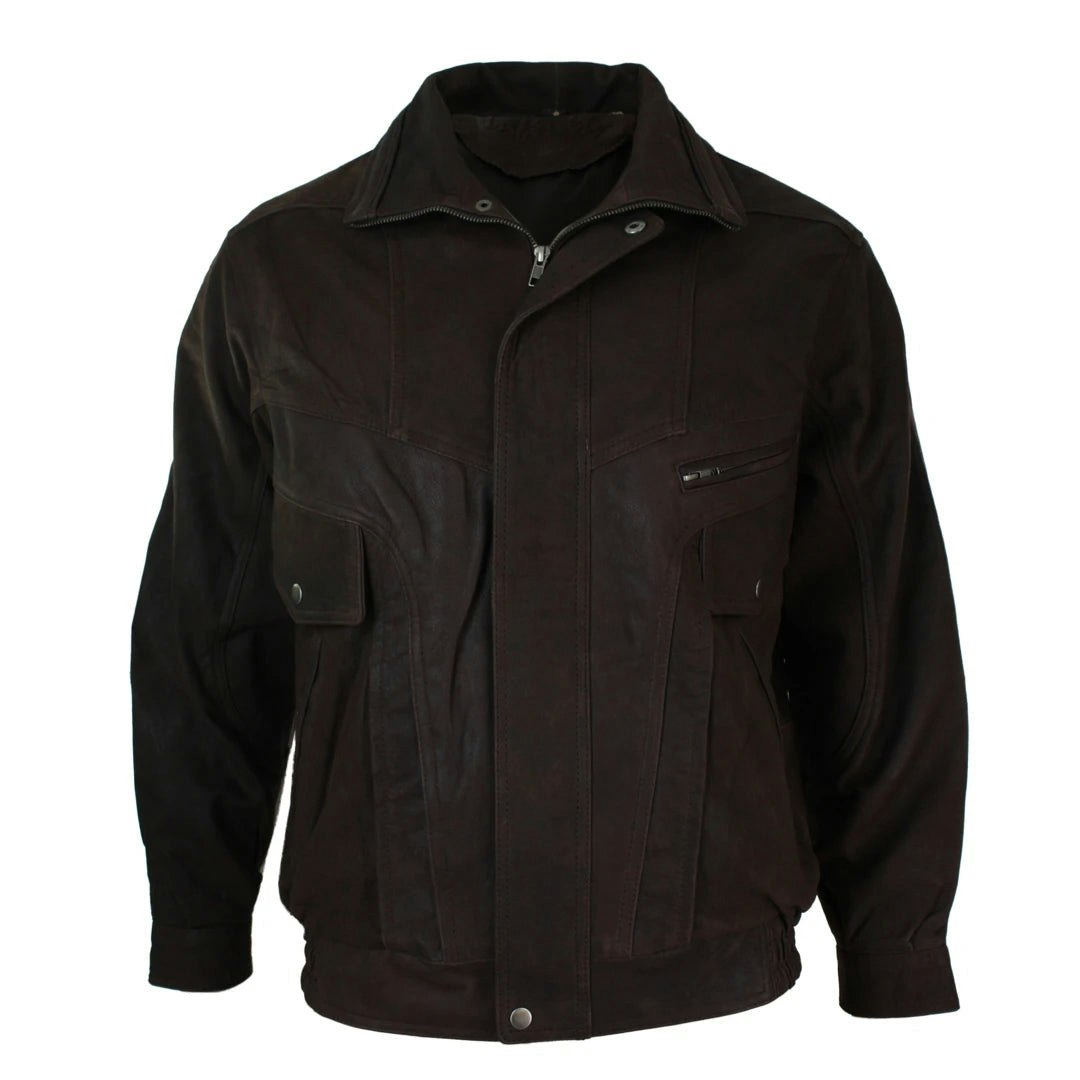 Infinity Leather Men's Brown Leather Company Classic Bomber Nubuck Leather Jacket - 5XL