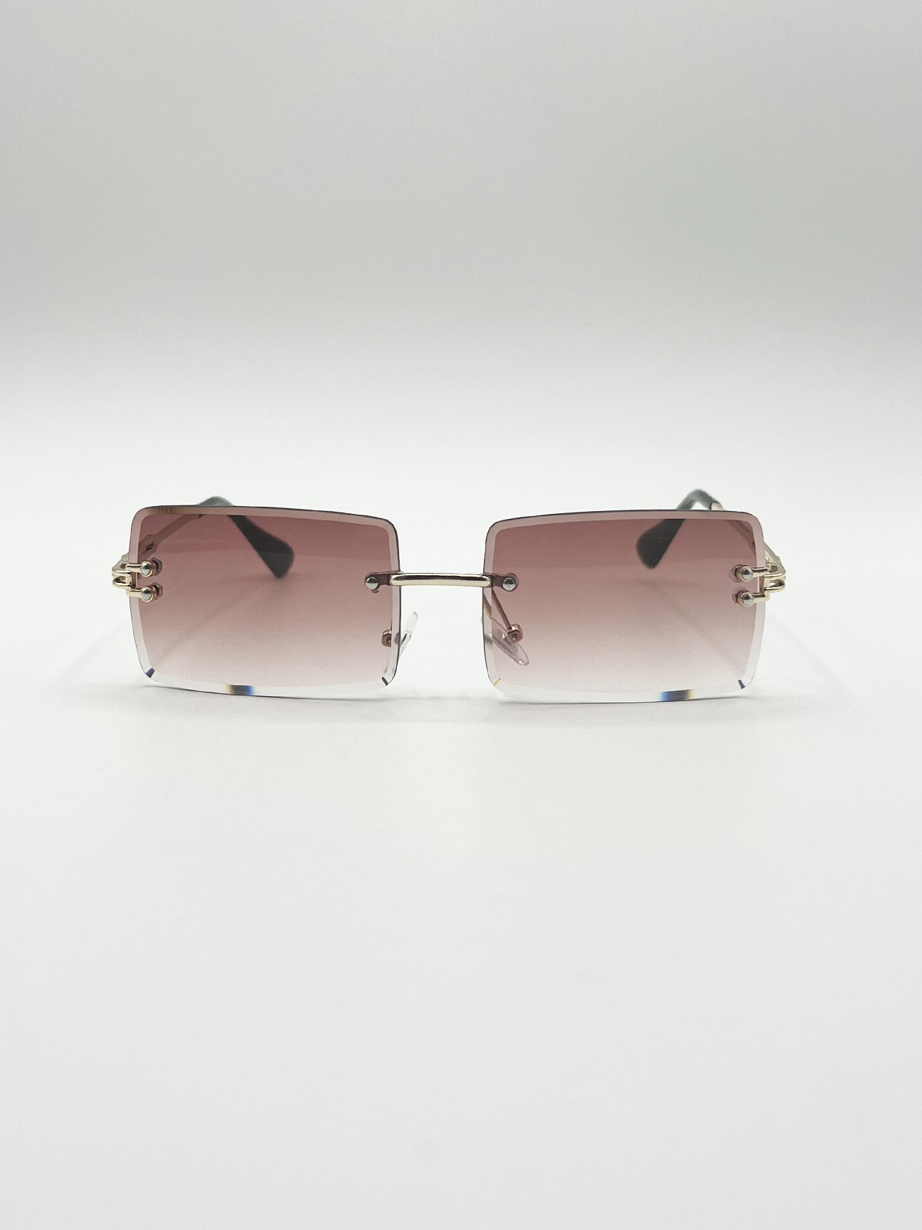 Svnx Brown Frameless Rectangle Sunglasses In - One Size