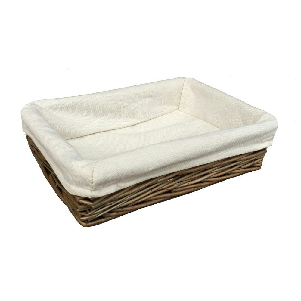 Red Hamper Lined Antique Wash Rectangular Straight Sided Wicker Tray - Medium