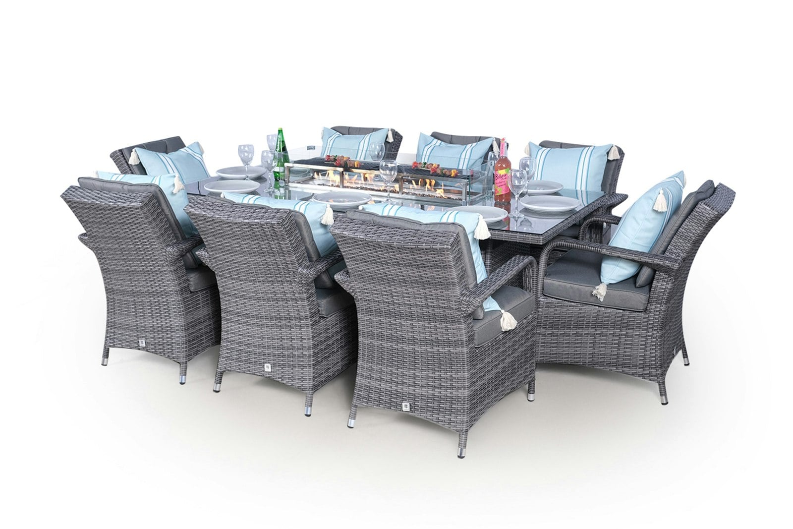 Rackhams Grey Arizona Fire Pit 8 Seater Rectangle Rattan Dining Set - 1