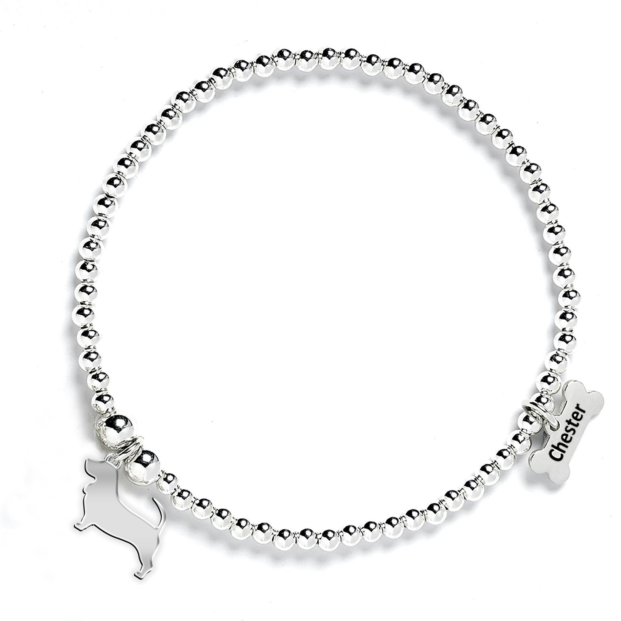 Mylee London Silver Basset Fauve De Bretagne Silhouette Ball Bead Bracelet - Personalised - Yes