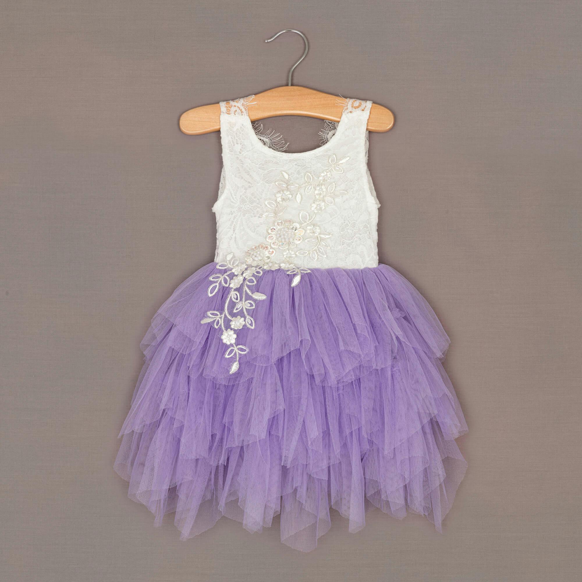 Uk Flower Girl Boutique Girls Lilac Uk Flower Boutique Boho Dreams Dress - Applique - 4/5 Years