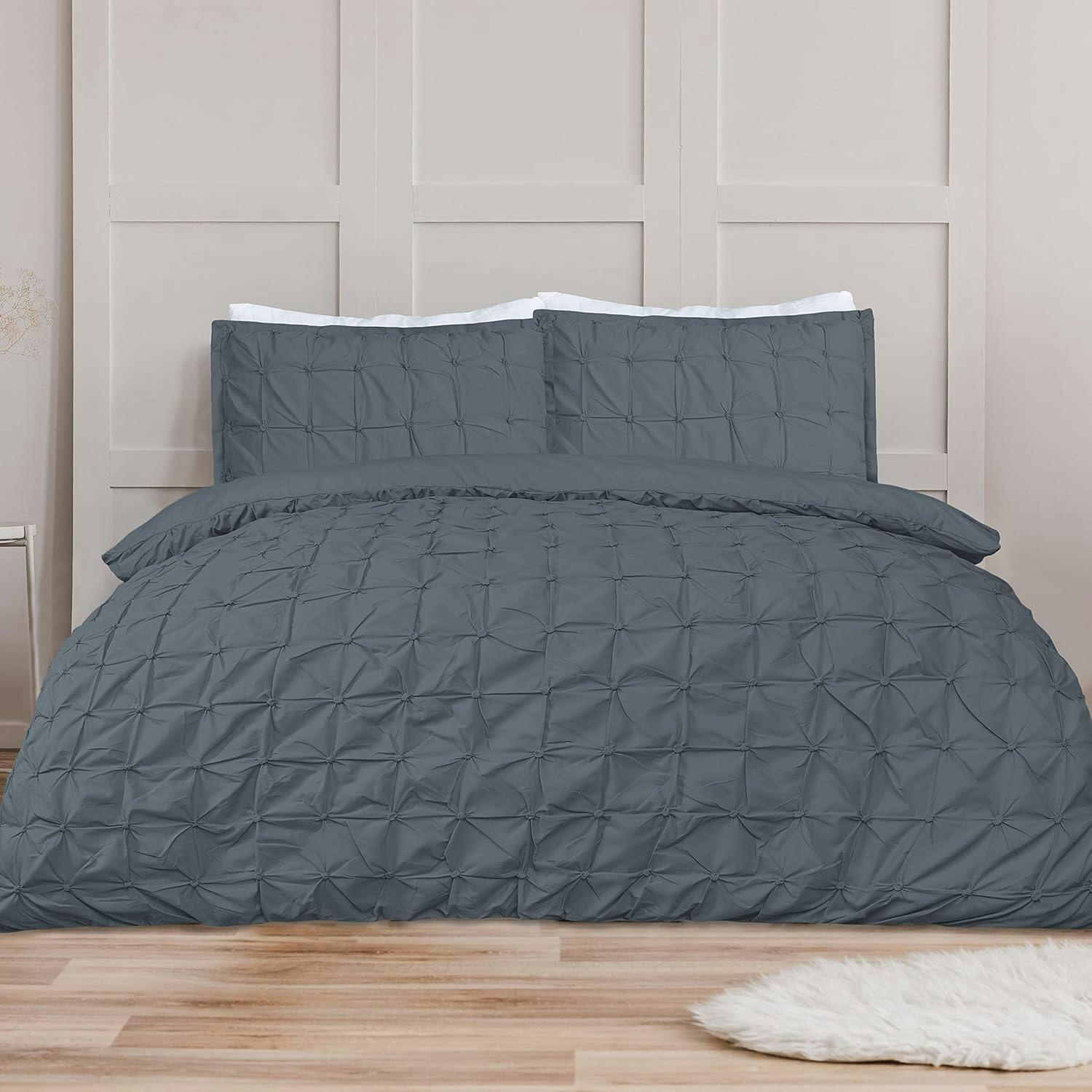 Smart Living Rouched Pleat Duvet Cover With Pillowcases - Charcoal - Double (200Cm X 200Cm)