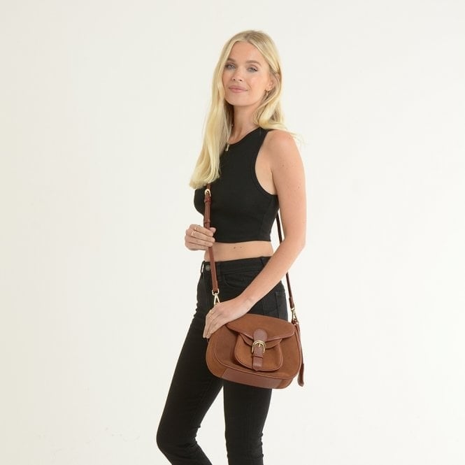 Ashwood Women's Brown Flap Over Suede Handbag - One Size - Tan - Leather