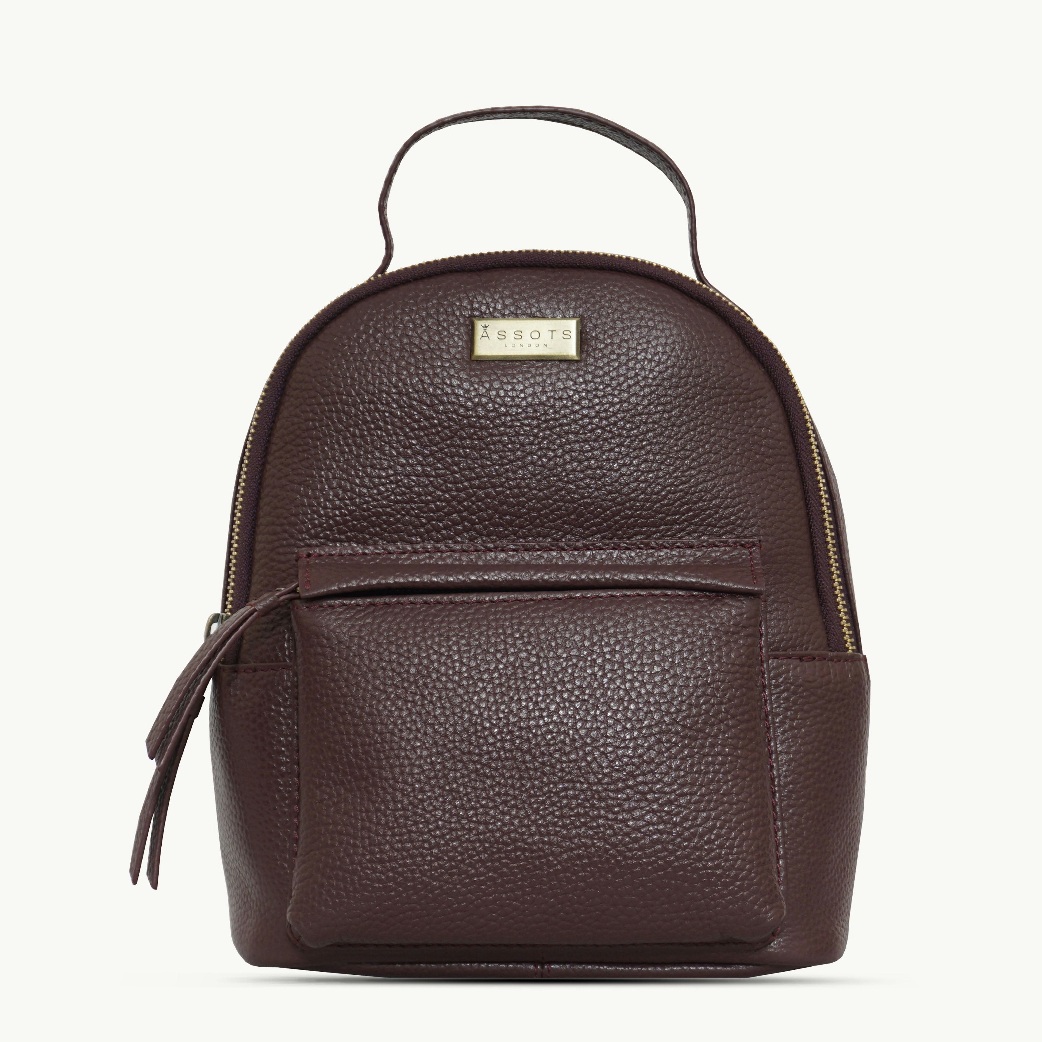 Assots London Burgundy/Grain 'Betty' Zip Top Mini Pebble Leather Backpack