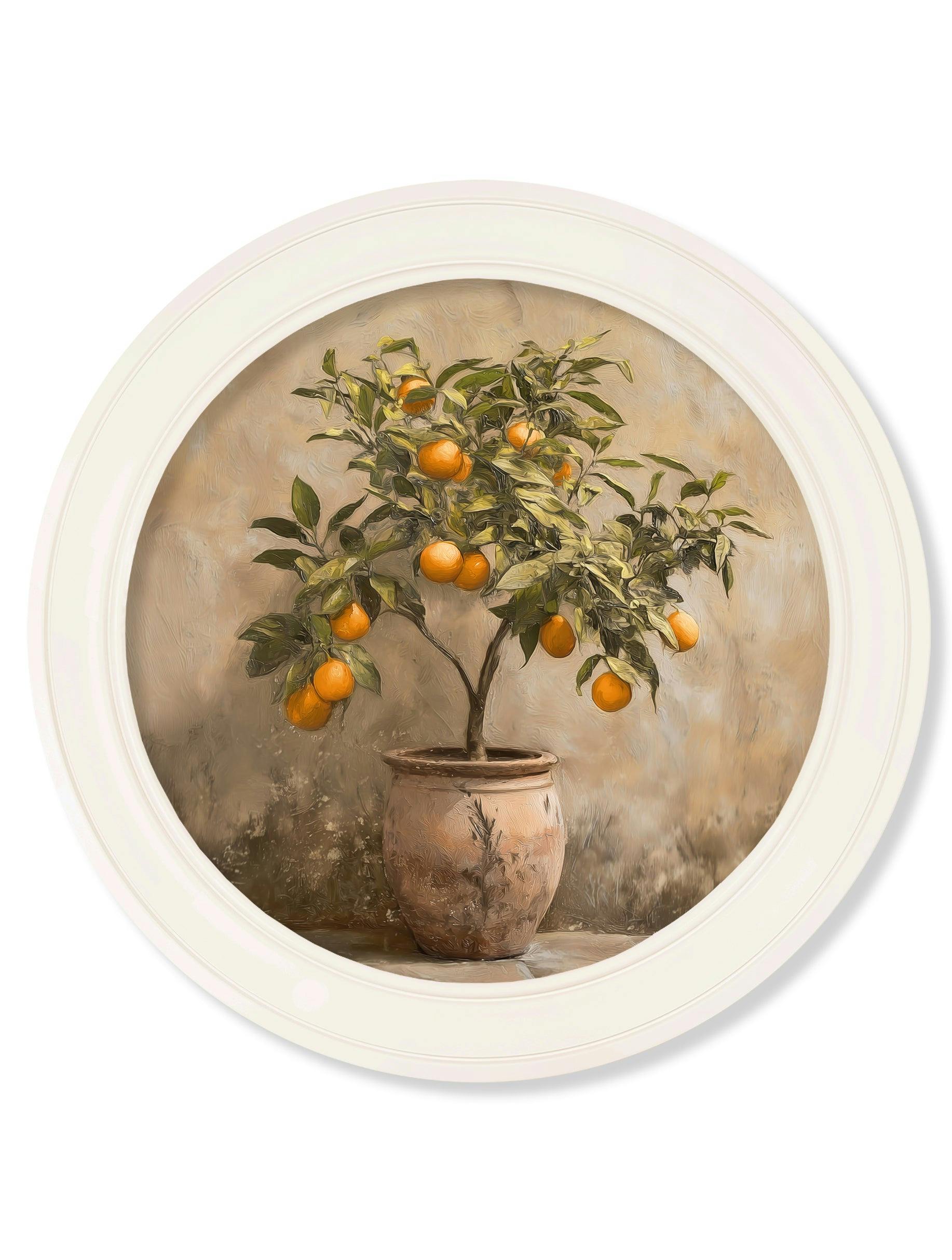 Rackhams Orange/White Mediterranean Tree - Oxford Strong Round Frame - Oxford Strong Round - Mediterranean Tree - 96 X 96Cm