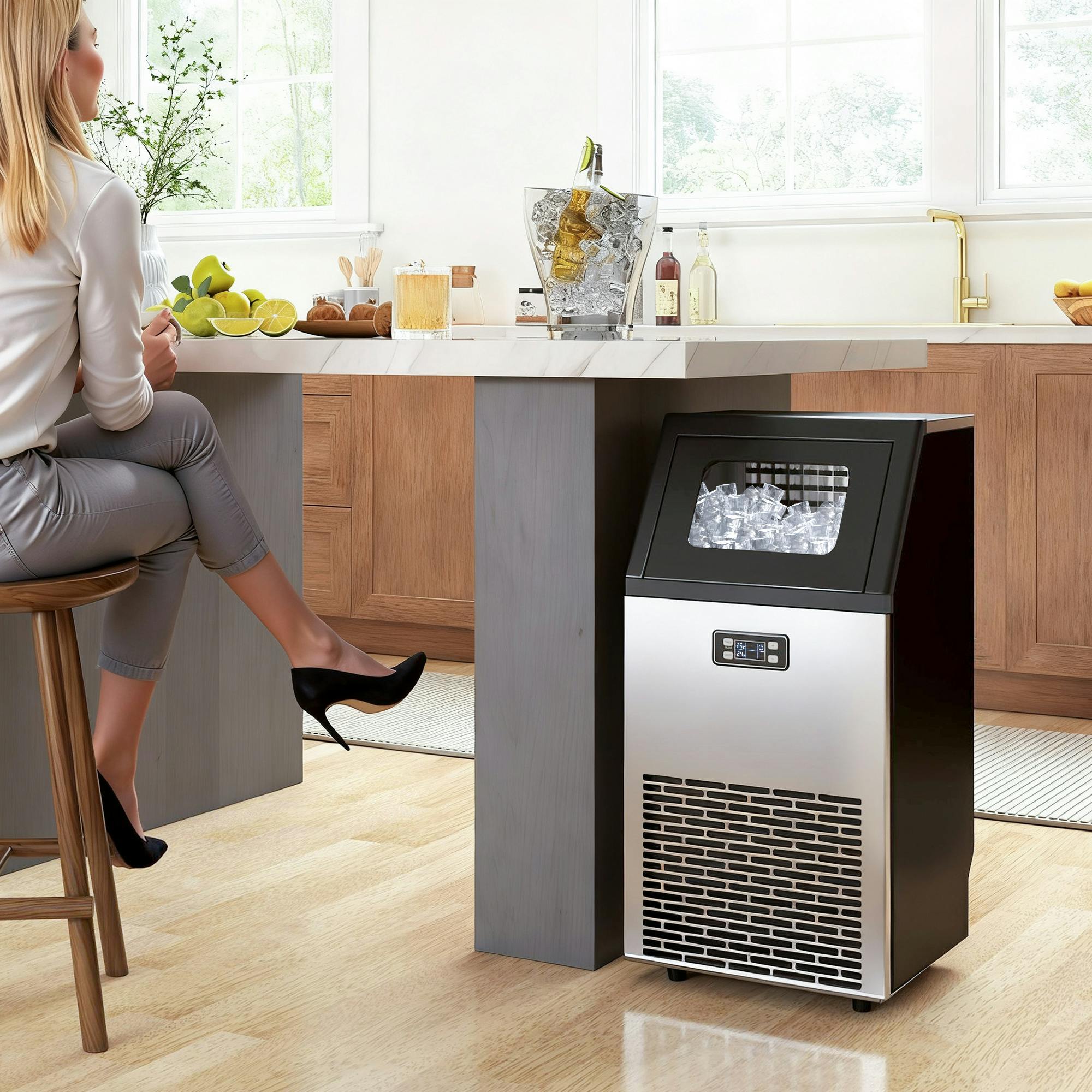 Homcom Silver Freestanding Ice Machine With 45Kg/24H Capacity, Commercial Ice Maker - 1 - Stainless Steel, Abs Plastic