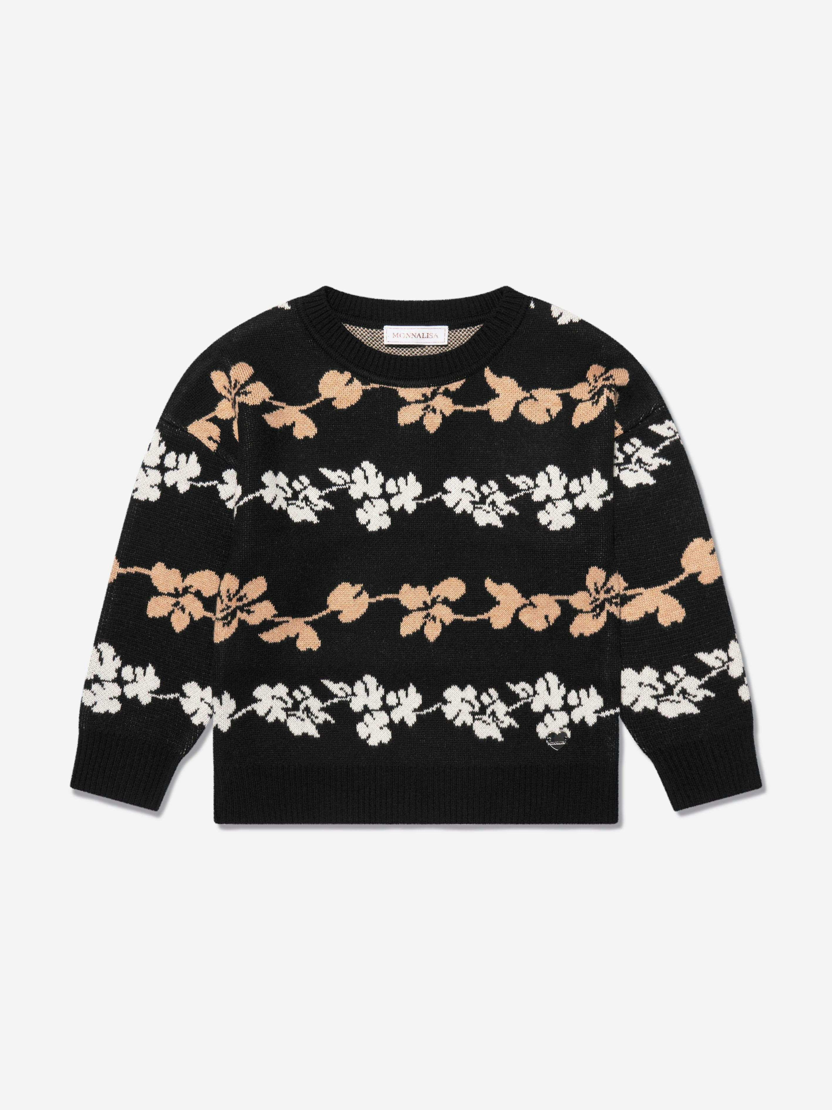 Monnalisa Girls Black Jacquard Knitted Jumper In - 4 Yrs