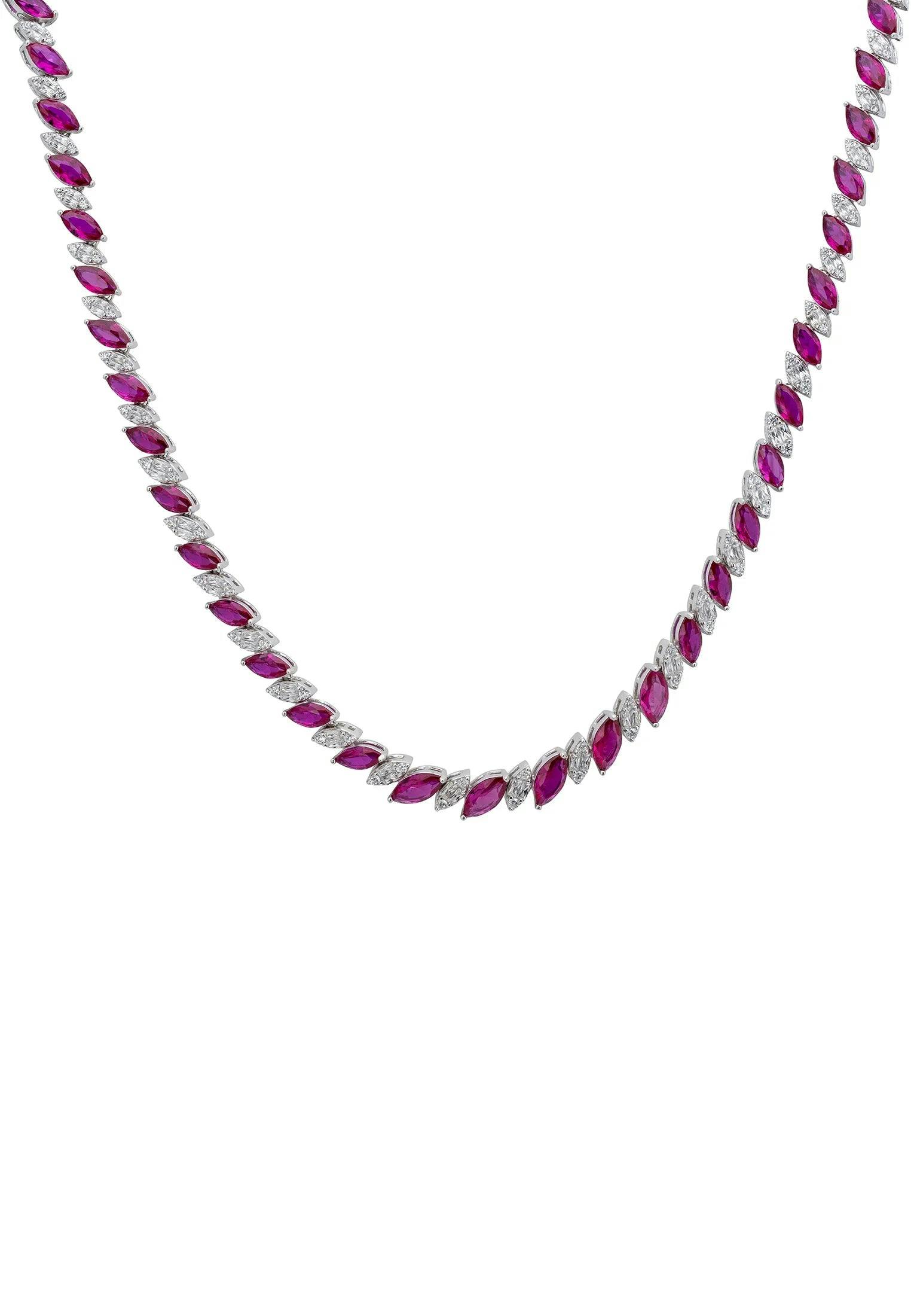 Latelita Silver Viscountess Statement Tennis Necklace Ruby