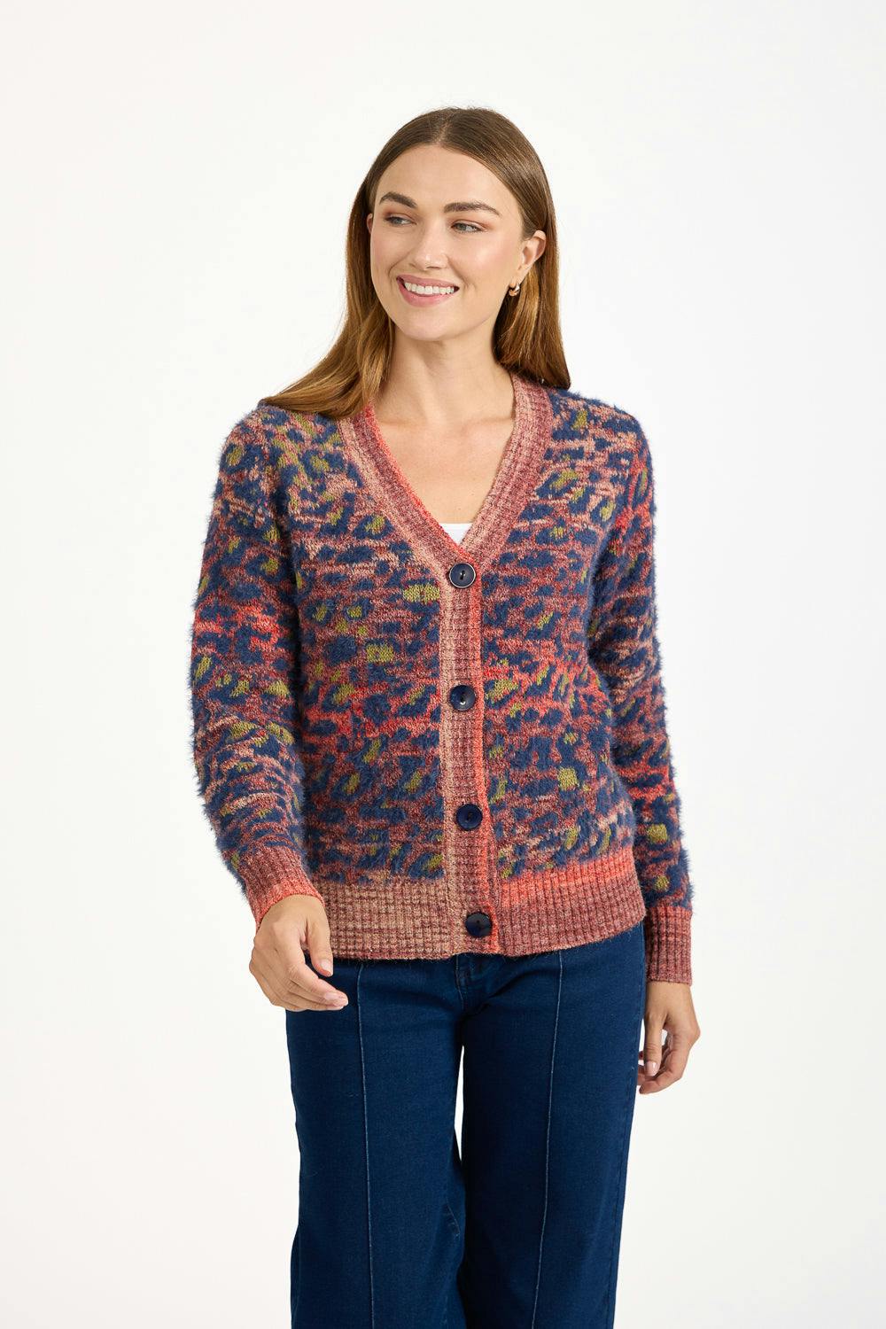 Mudflower Red Fluffy Leopard Print Knit Cardigan - 16