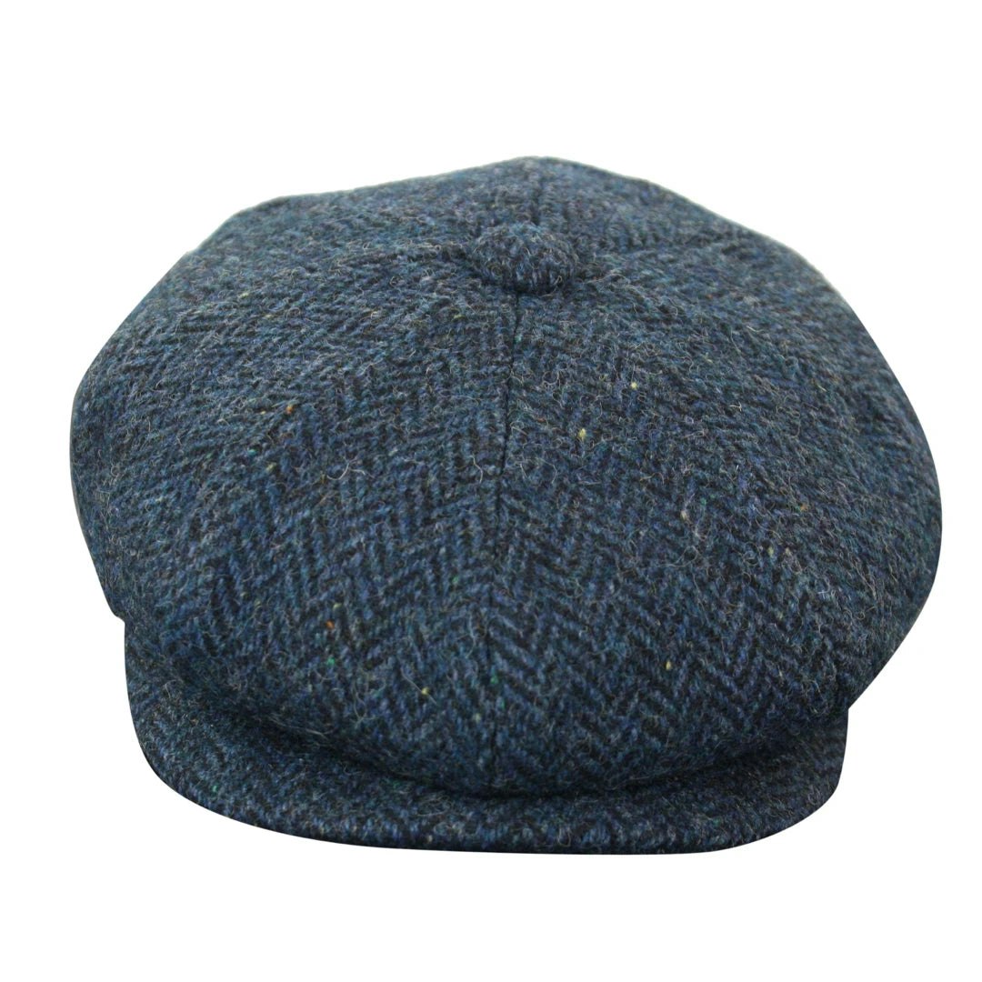 King Ice Men's Blue Herringbone Tweed Newsboy Hat - Small