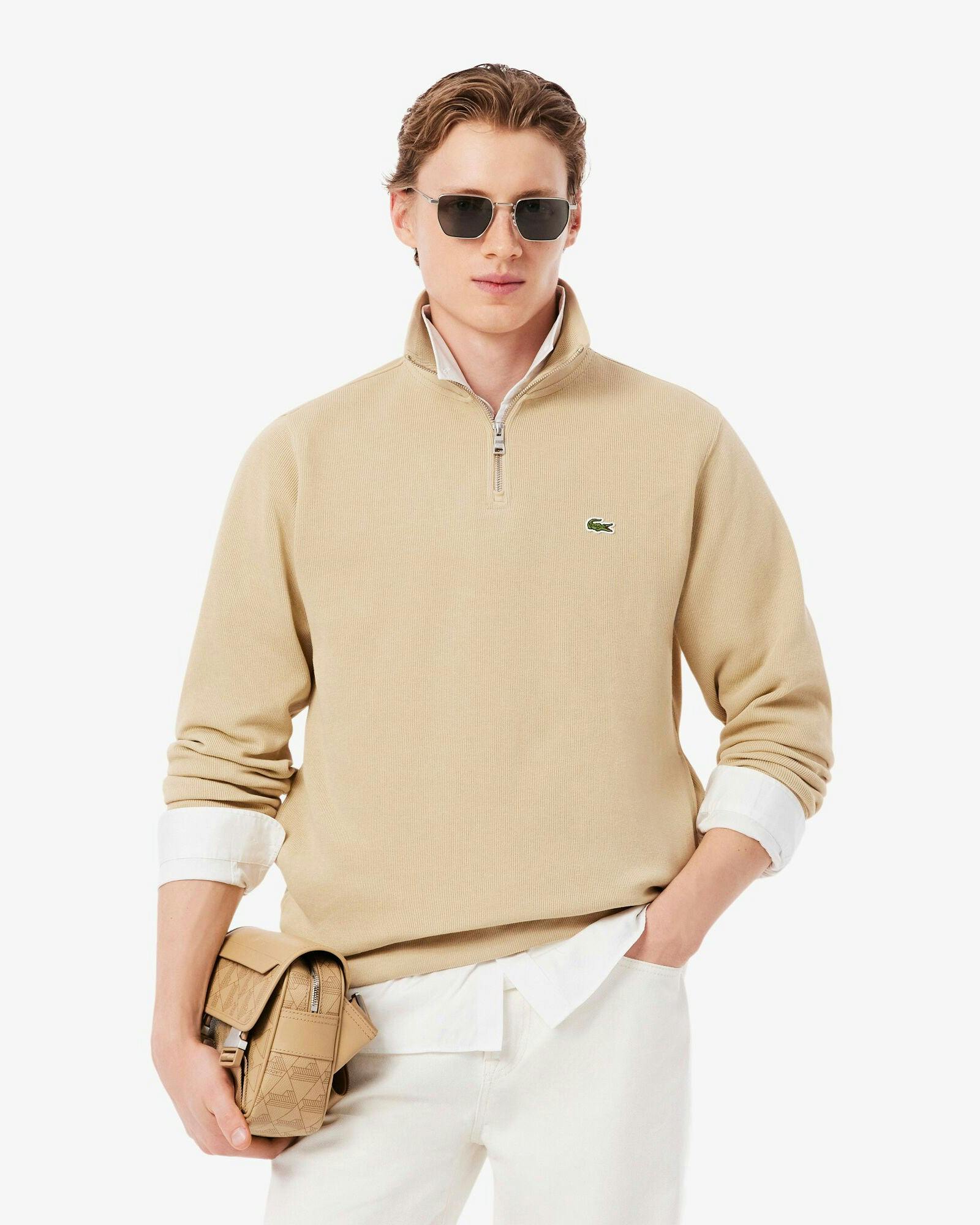 Lacoste Men's Zippered Stand-Up Collar Cotton Sweatshirt - Millet 8Xf - Millet 8Xf - Xxl