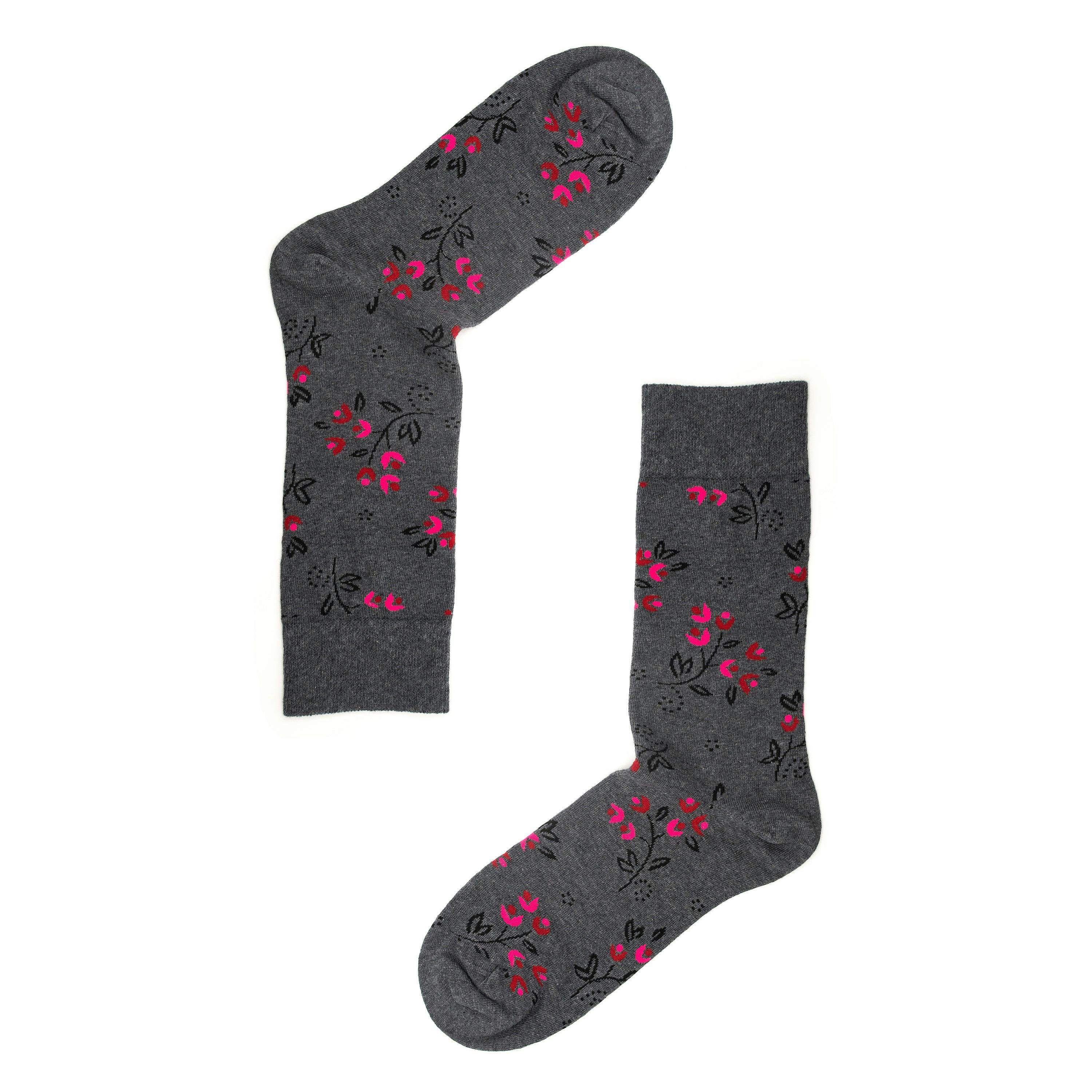 Jemsox Men's Grey Ditsy Flower Design Socks – Organic Cotton - One Size / Eur 41-46 / Uk 7-11