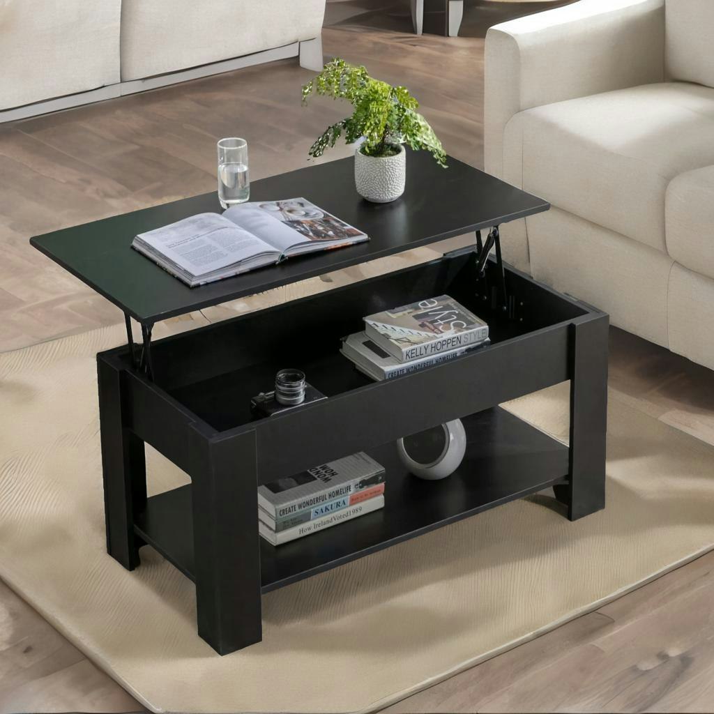 Rafaelo Mobilia Black Industrial Lift Top Coffee Table With Hidden Storage
