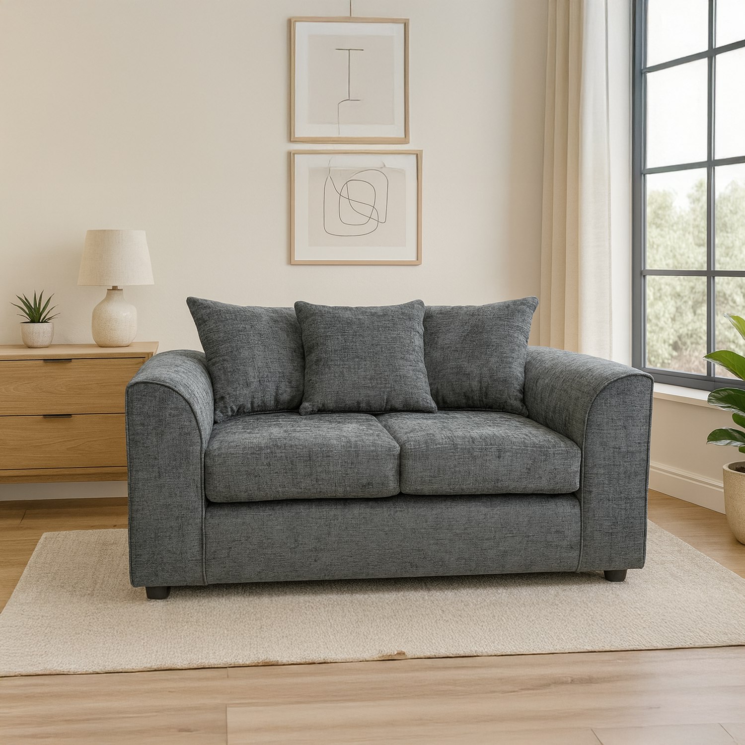 Furnishings For Less Grey Monaco Chenille Fabric 2 Seater Sofa