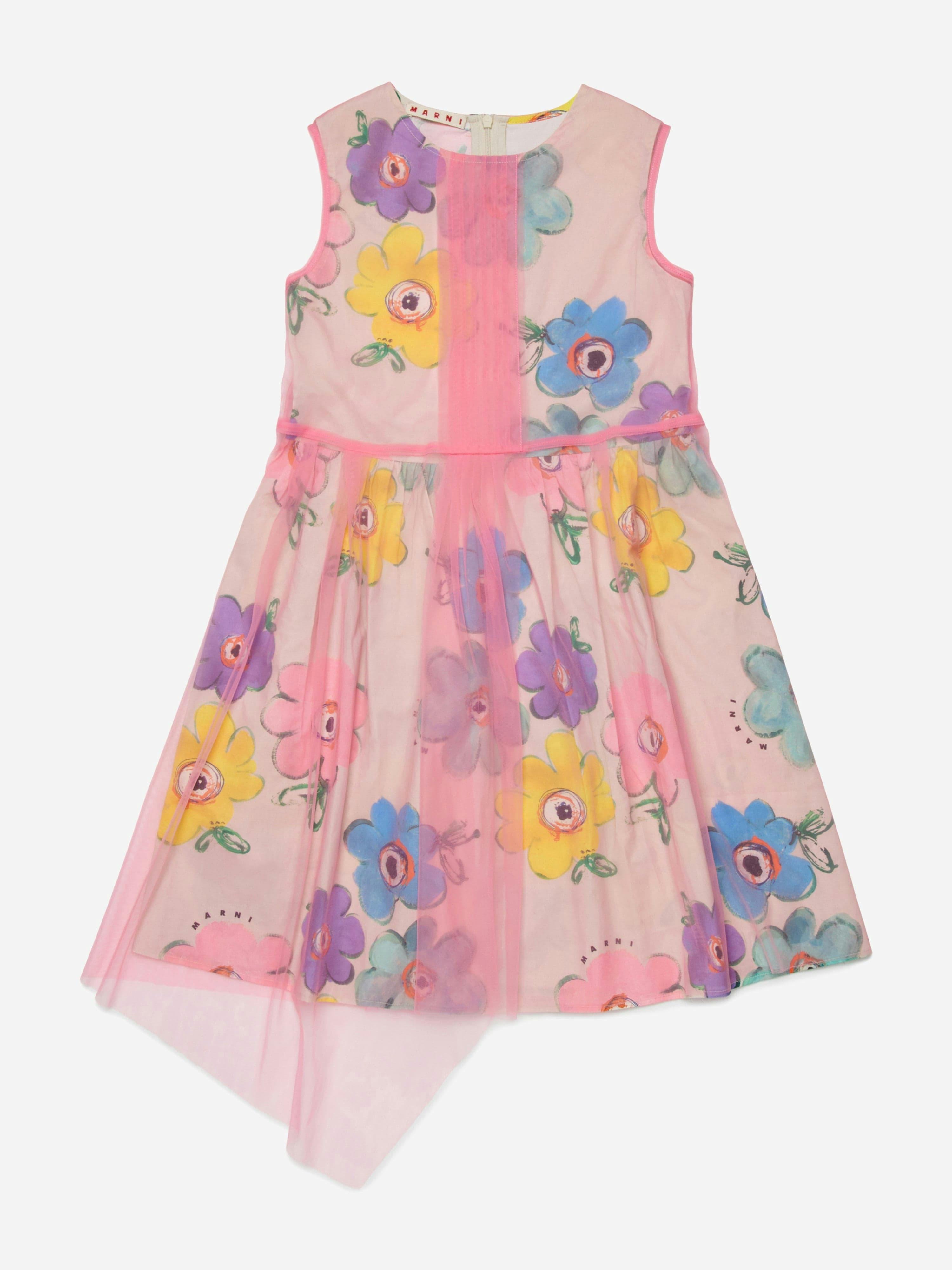 Marni Kids Girls Pink Marni Flower Print Sleeveless Dress In - 14 Yrs