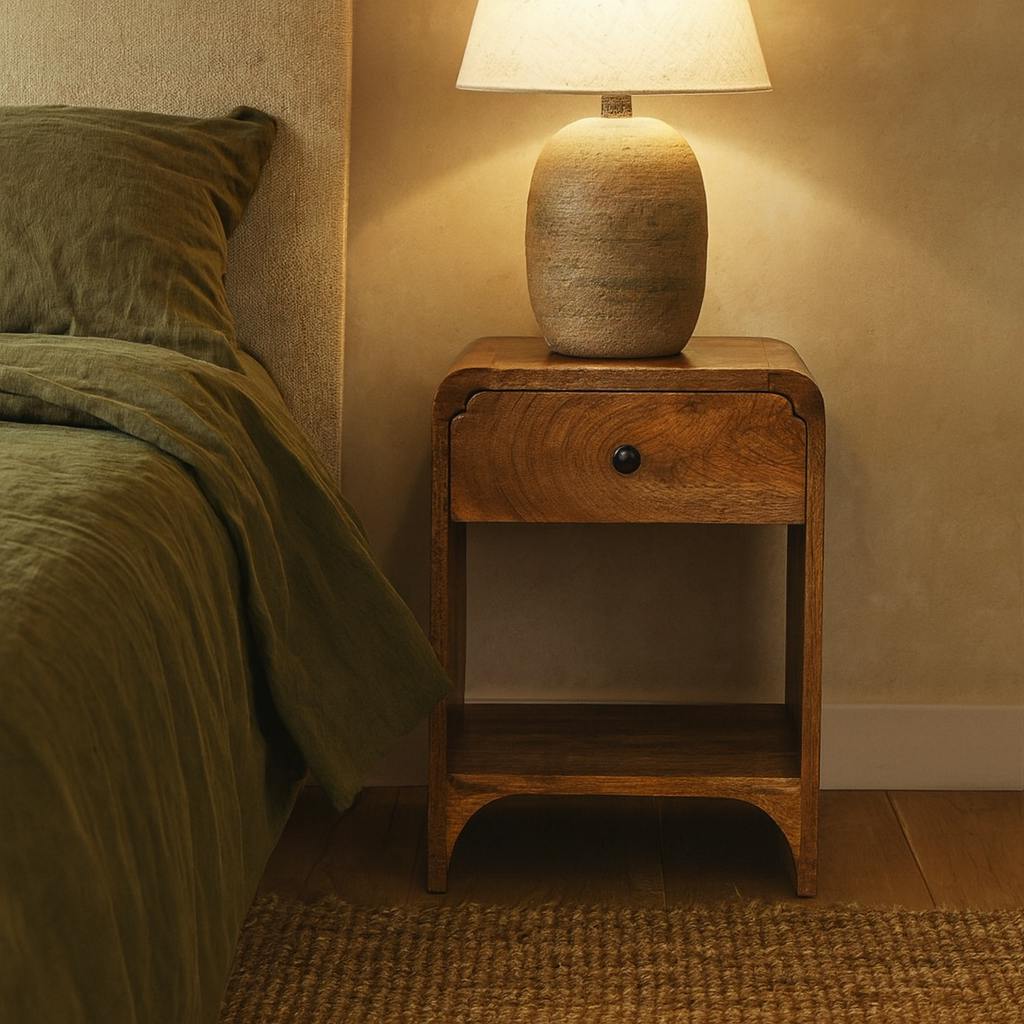 Wyld Haus Grain Paris Natural Mango Wood Nightstand With Drawer And Shelf
