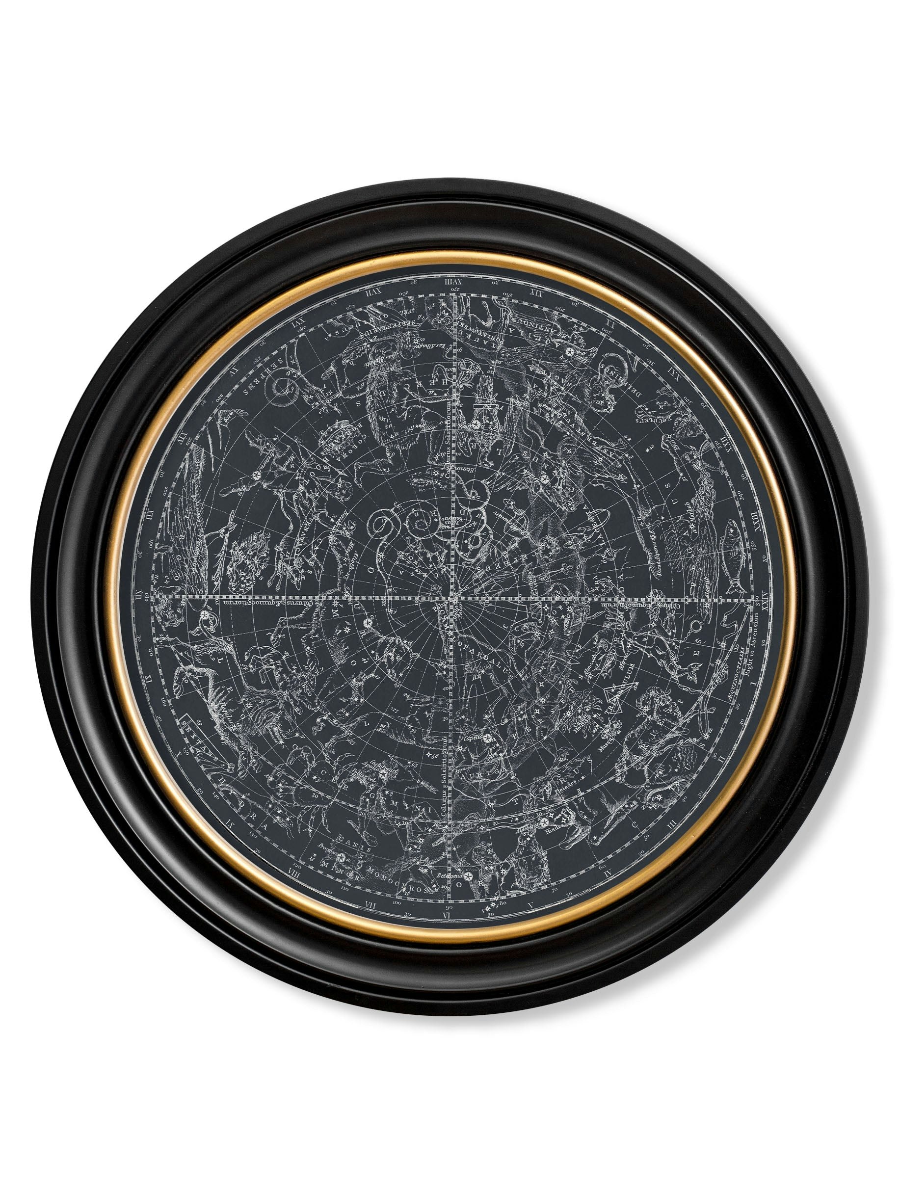 Exceptional Art Black C.1800 Map Of Constellations - Round Frame - 70 X 70Cm - Northern Hemisphere