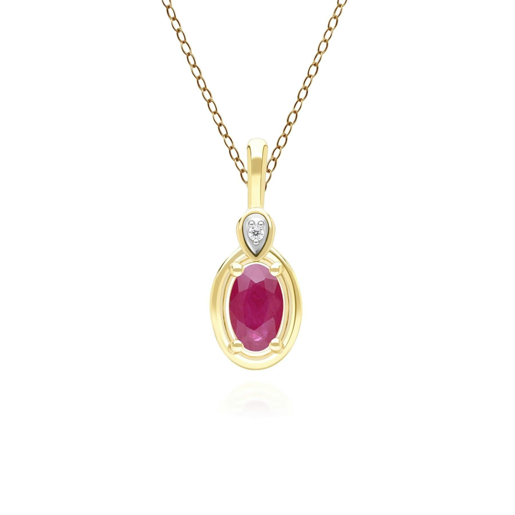 Gemondo Yellow/Gold Classic Oval Ruby & Round Diamond Pendant Necklace In 9Ct