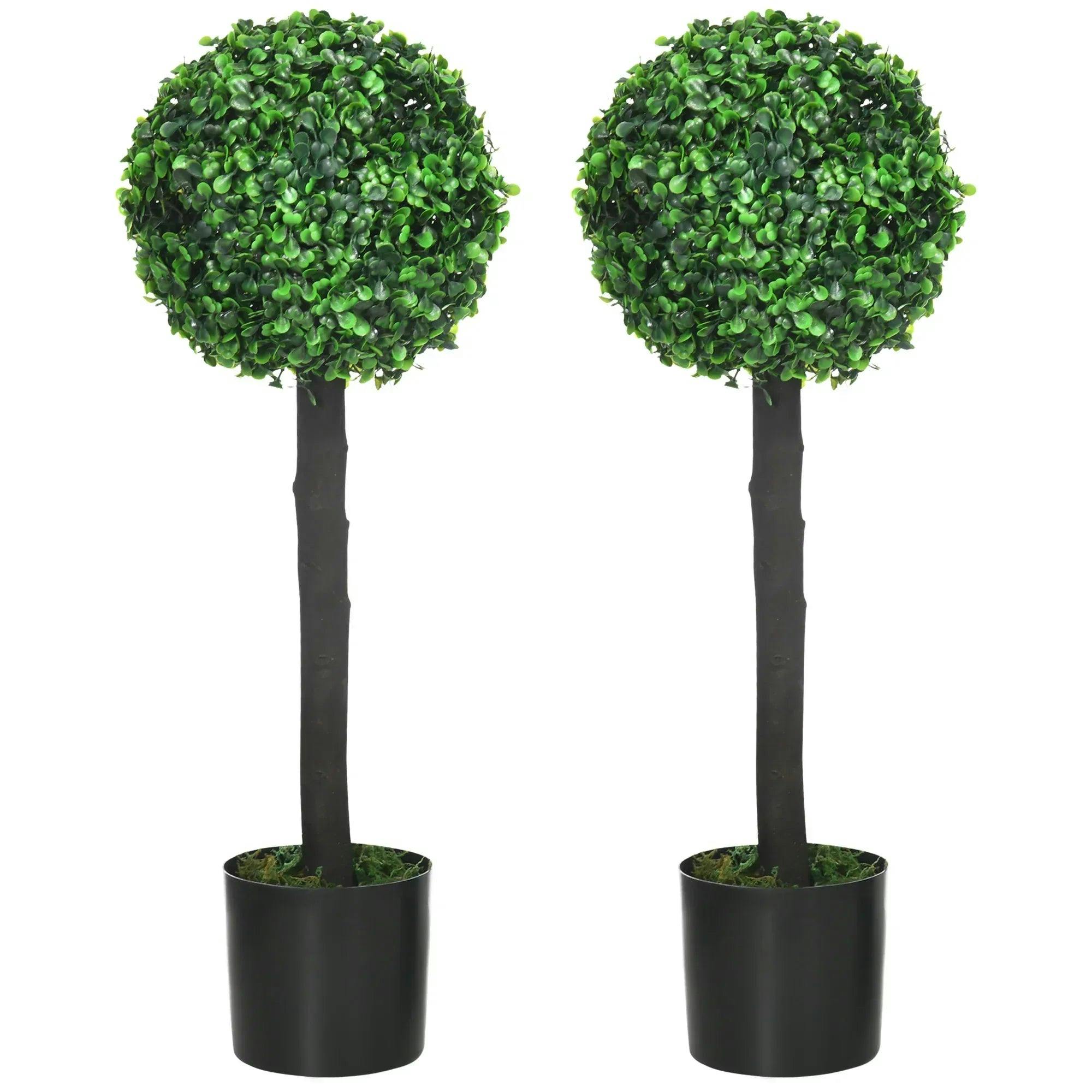 Homcom Set Of 2 Potted Artificial Plants Boxwood Ball Trees Indoor Outdoor, 60Cm - Image 6