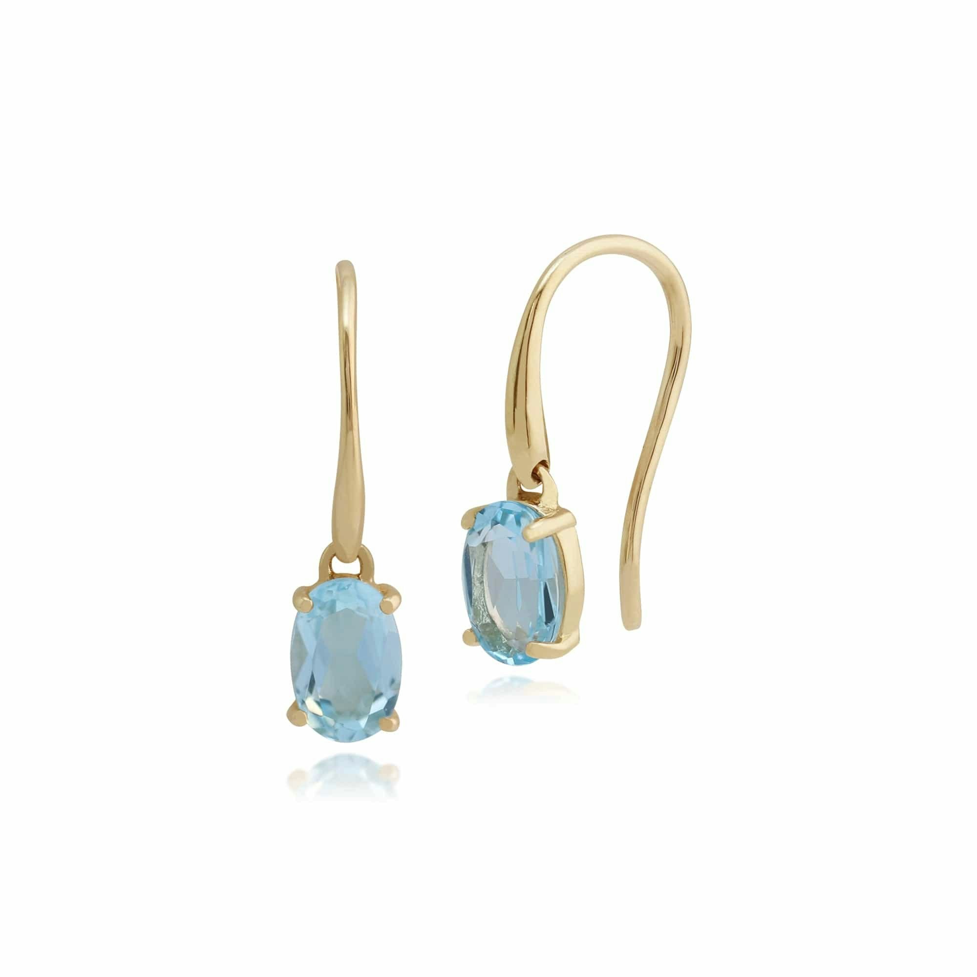 Gemondo Blue/Yellow/Gold Classic Oval Topaz Claw Set Drop Earrings In 9Ct