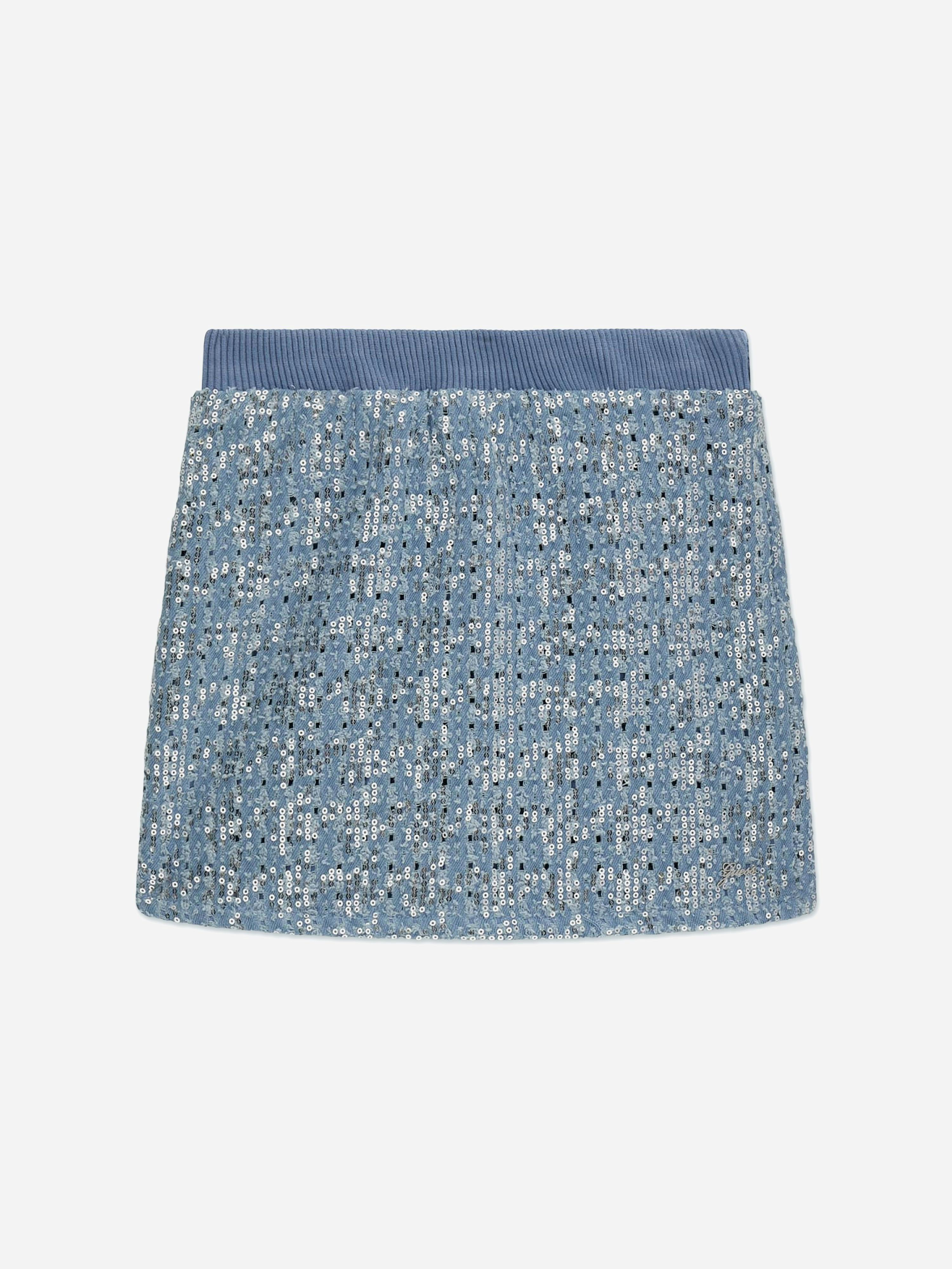 Guess Girls Blue Sequin Denim Skirt In - 12 Yrs