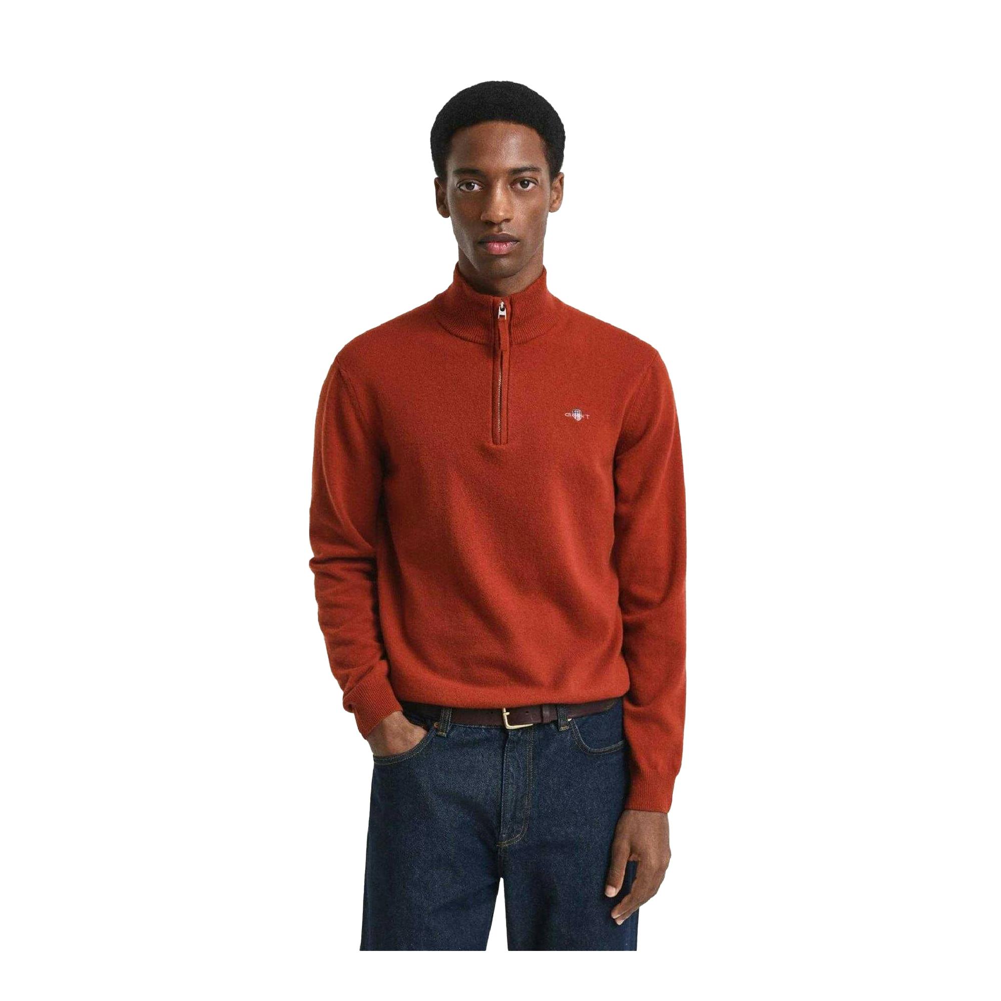 Gant Men's Brown Lambswool Half Zip Jumper - Xl - 100% Lambswool