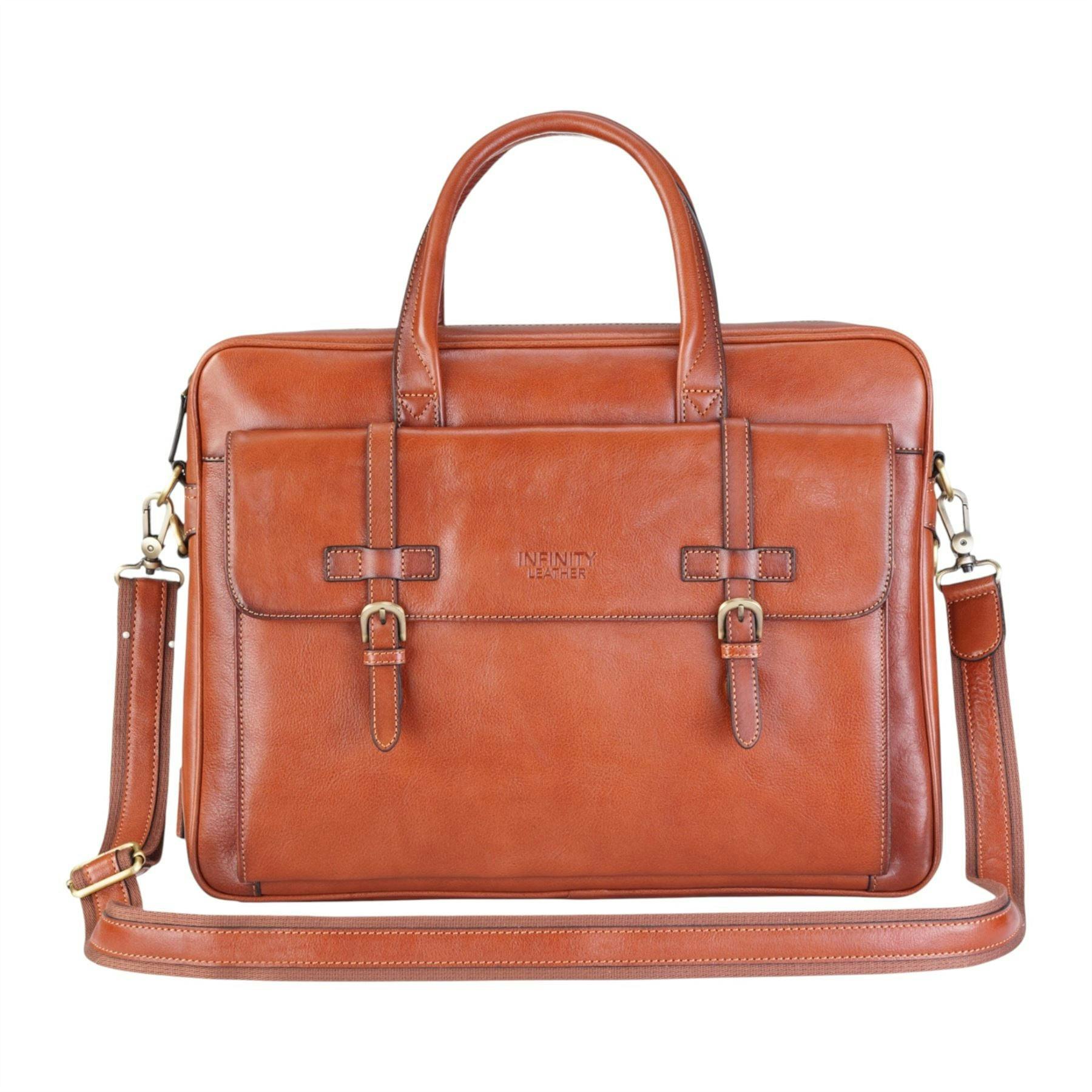 Infinity Leather Genuine Leather Laptop Tan Satchel Messenger Crossbody Shoulder Bag - Belmont - Tan - 40 X 30 X 10 Cm