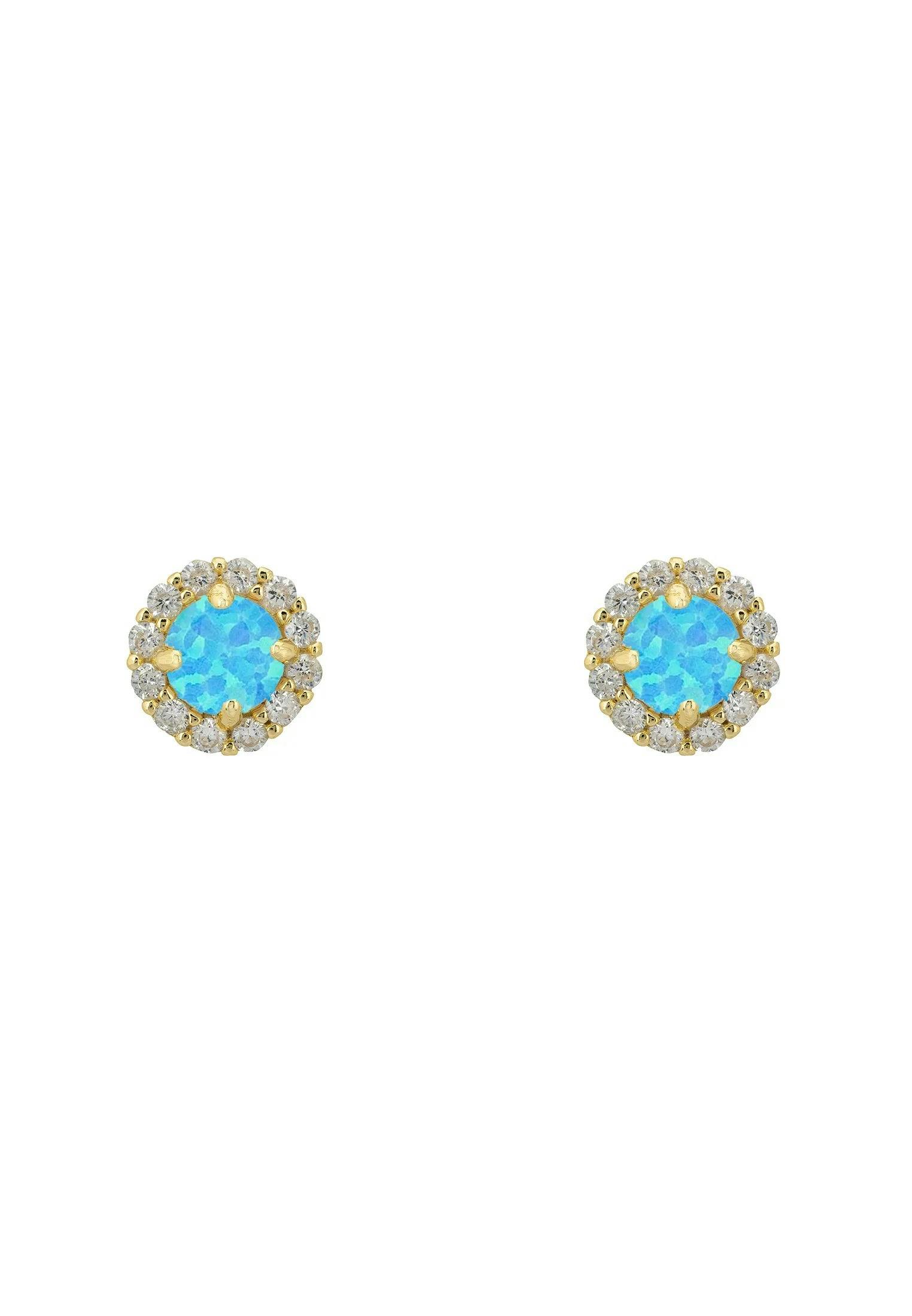 Latelita Blue/Gold Crown Opal Stud Earrings