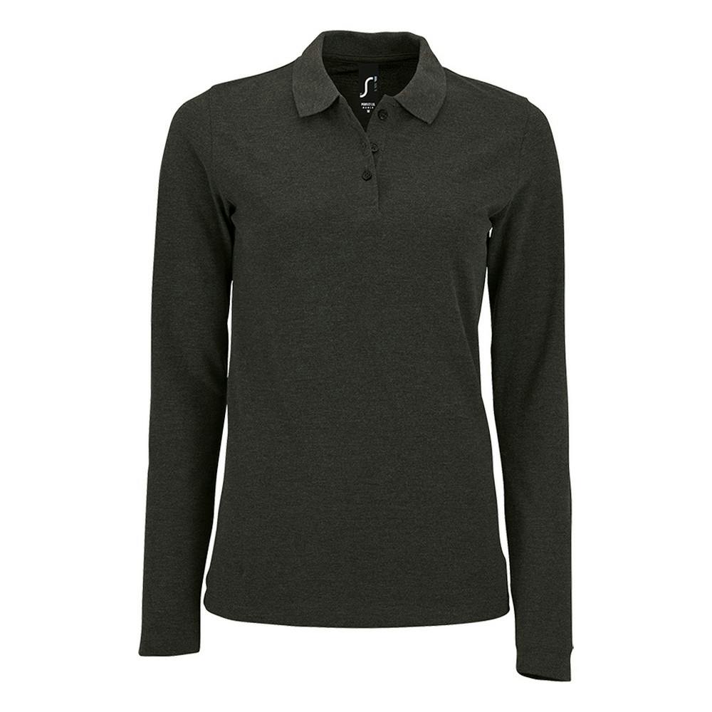 Sol's Women's Charcoal Perfect Long Sleeve Pique Polo Shirt In | Size: 3XL - Image 2